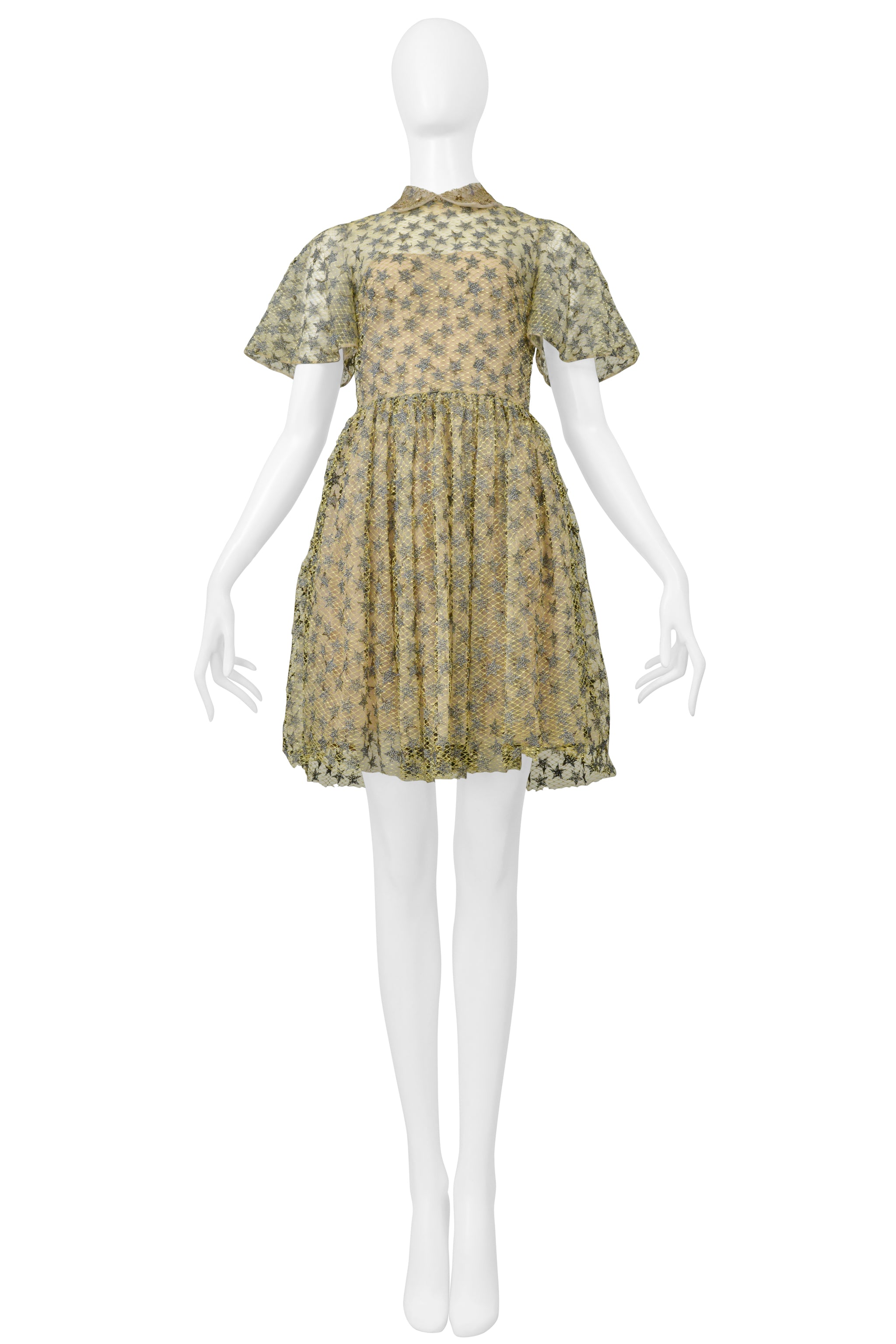 VALENTINO PALE YELLOW & SILVER STAR LACE BALLET DRESS 2016