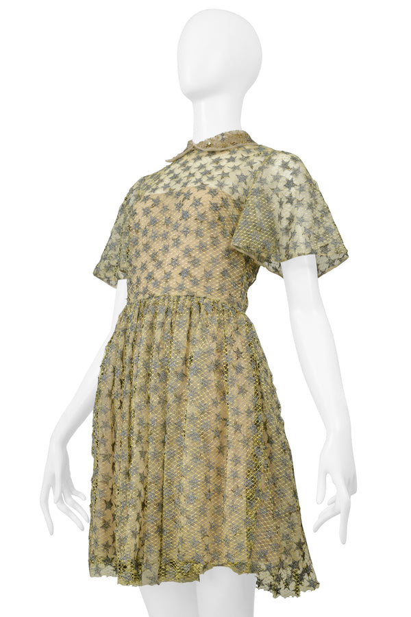 VALENTINO PALE YELLOW & SILVER STAR LACE BALLET DRESS