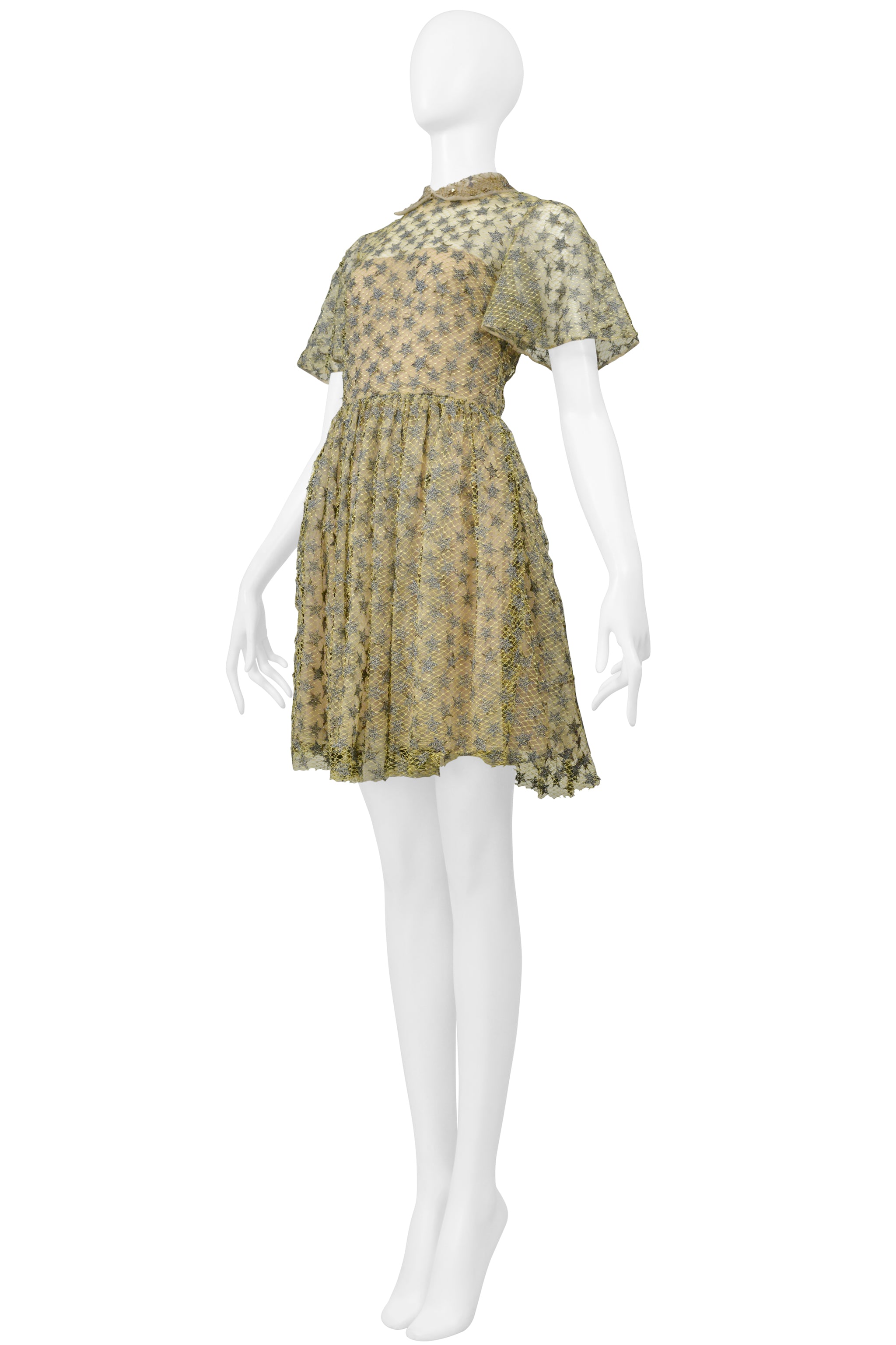 VALENTINO PALE YELLOW & SILVER STAR LACE BALLET DRESS 2016