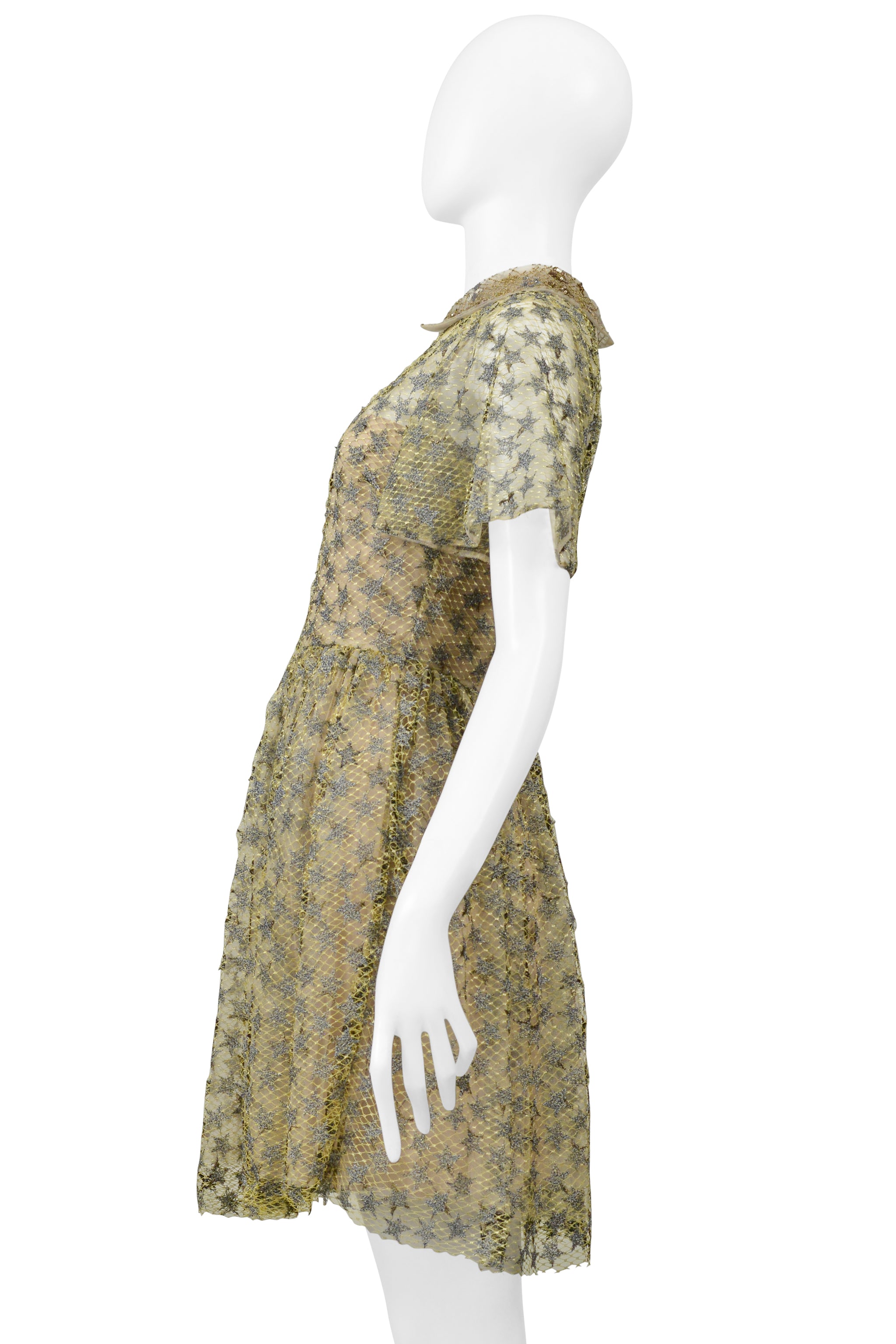 VALENTINO PALE YELLOW & SILVER STAR LACE BALLET DRESS 2016