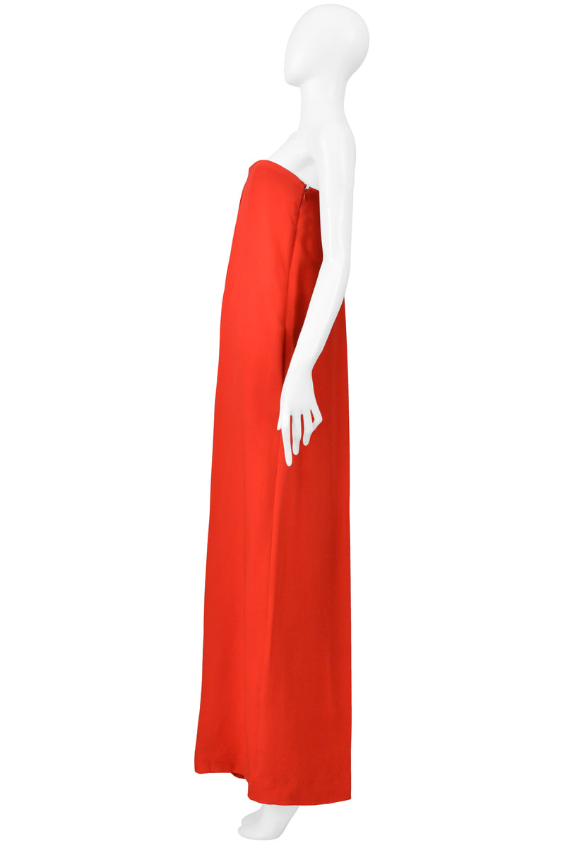 VALENTINO RED STRAPLESS SILK EVENING JUMPSUIT WITH POCKETS 2018