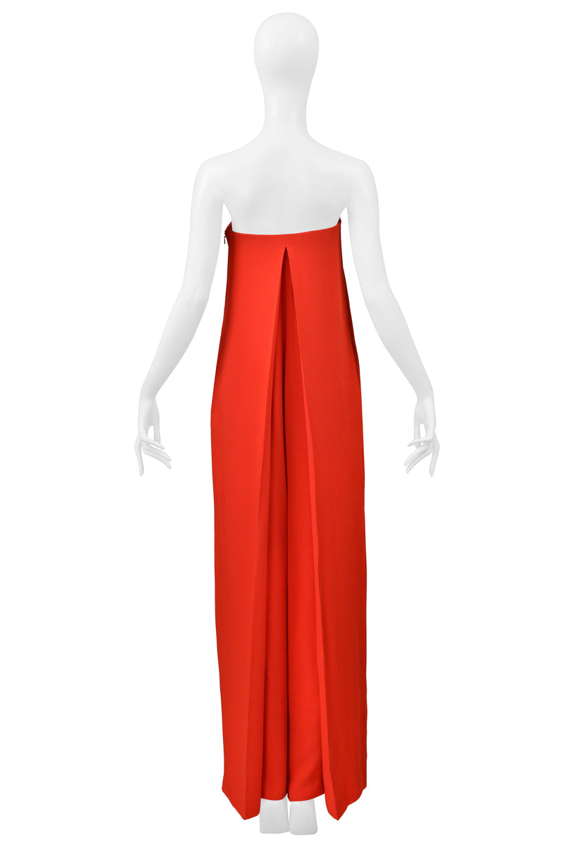 VALENTINO RED STRAPLESS SILK EVENING JUMPSUIT WITH POCKETS 2018