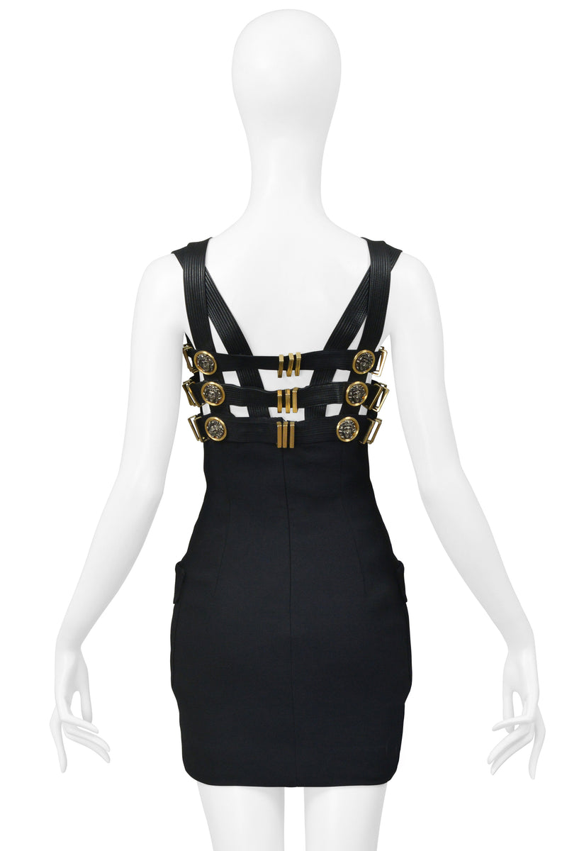 VERSACE BLACK BONDAGE DRESS W GOLD HARDWARE 1992