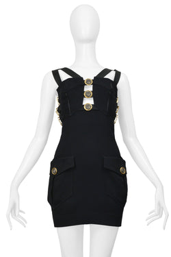 VERSACE BLACK BONDAGE DRESS W GOLD HARDWARE 1992