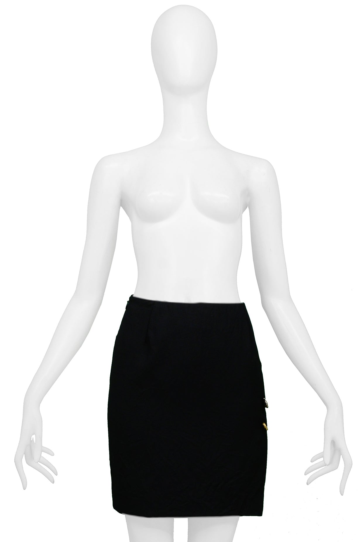 VERSACE ICONIC BLACK "SAFETY PIN" MINI SKIRT WITH SLIT 1994