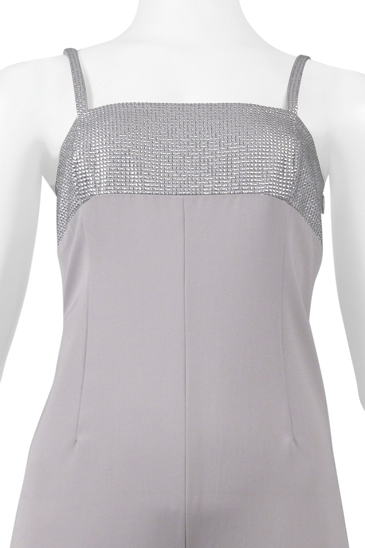 VERSACE GREY EVENING JUMPSUIT WITH METALLIC YOKE 1998