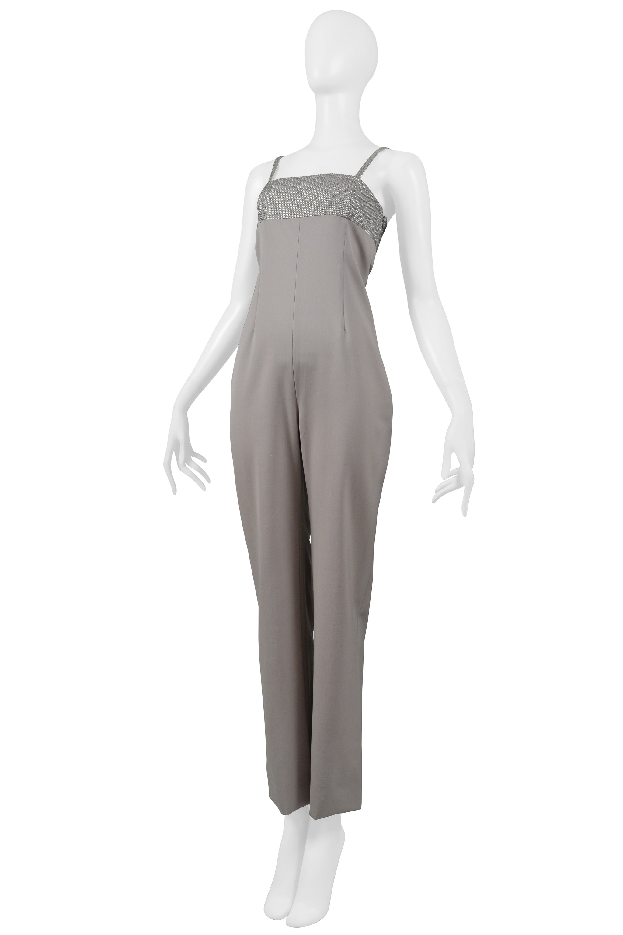 VERSACE GREY EVENING JUMPSUIT WITH METALLIC YOKE 1998