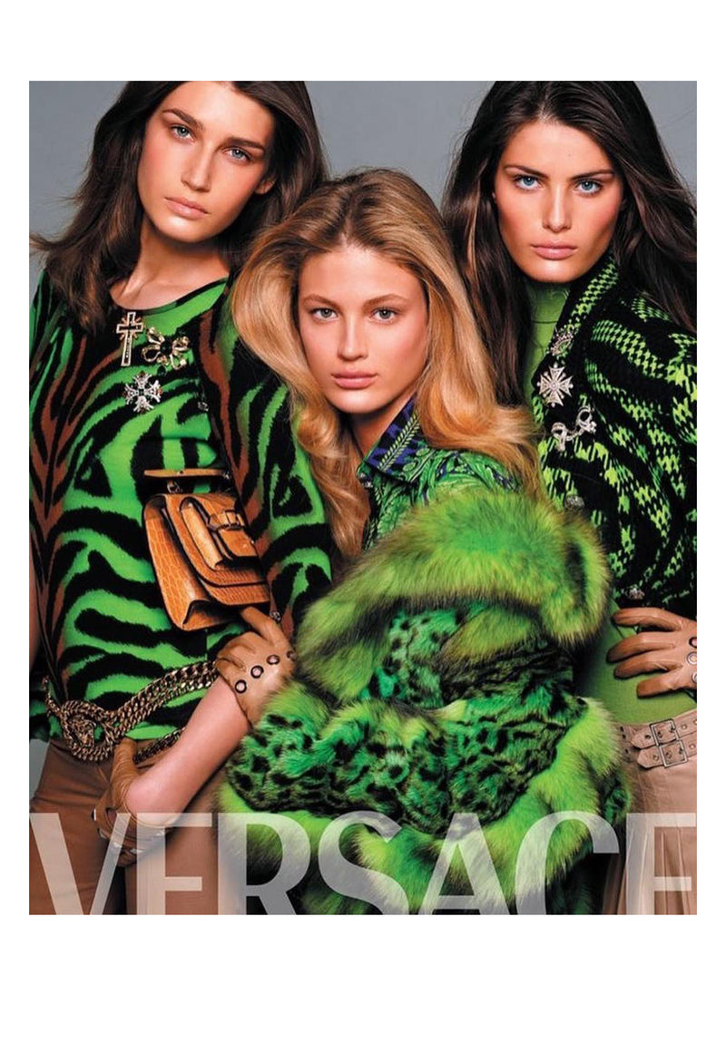 VERSACE GREEN FOX FUR AND LEOPARD PRINT COAT 2004