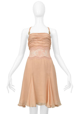 VERSACE PINK SILK AND LACE DRESS WITH GOLD HARDWARE 2005 FW