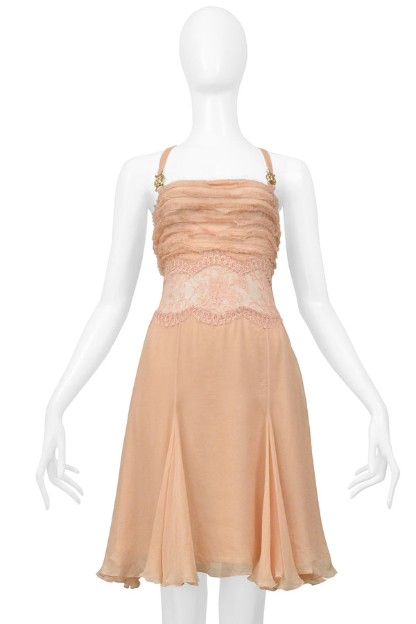 VERSACE PINK SILK AND LACE DRESS WITH GOLD HARDWARE 2005 FW