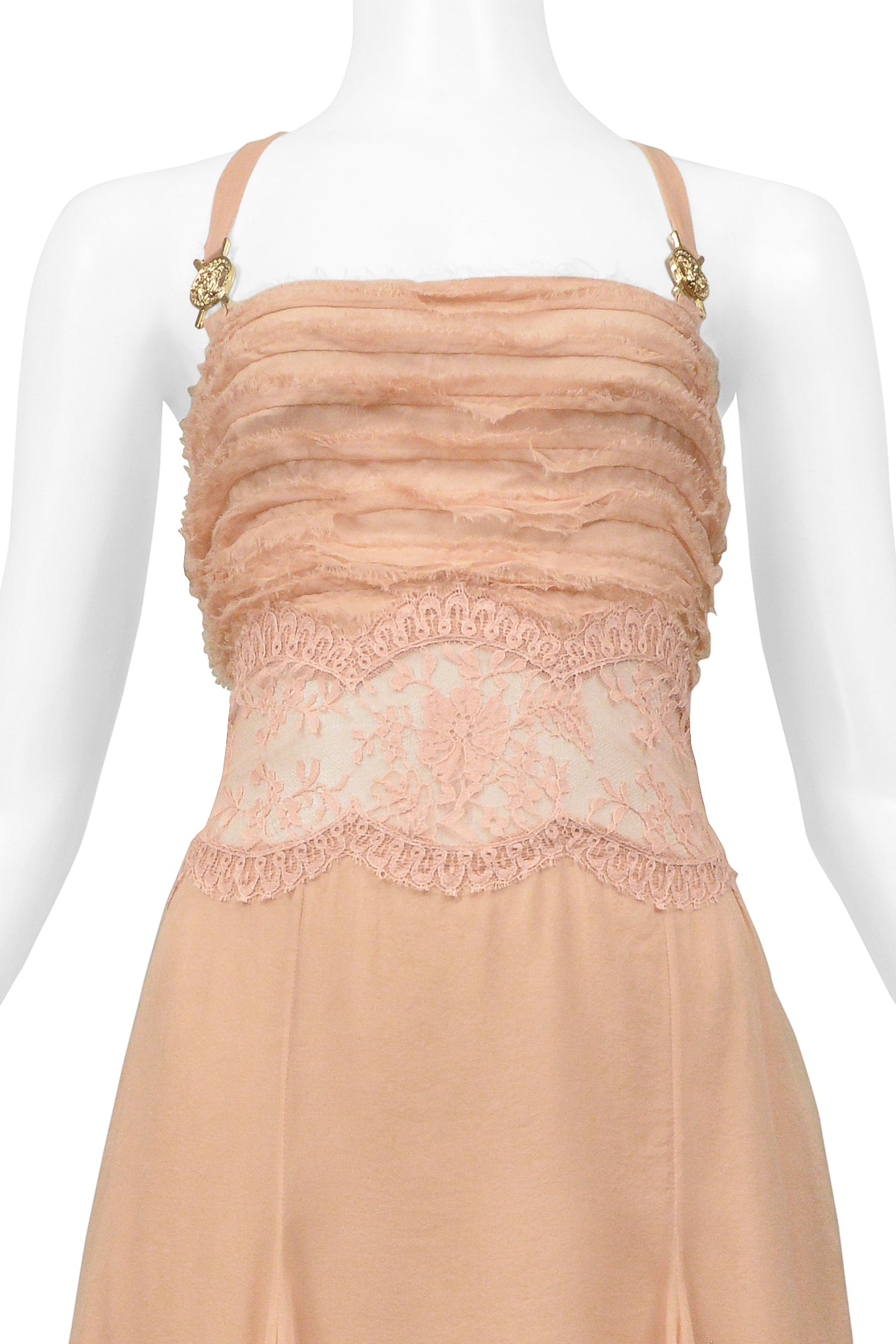 VERSACE PINK SILK AND LACE DRESS WITH GOLD HARDWARE 2005 FW