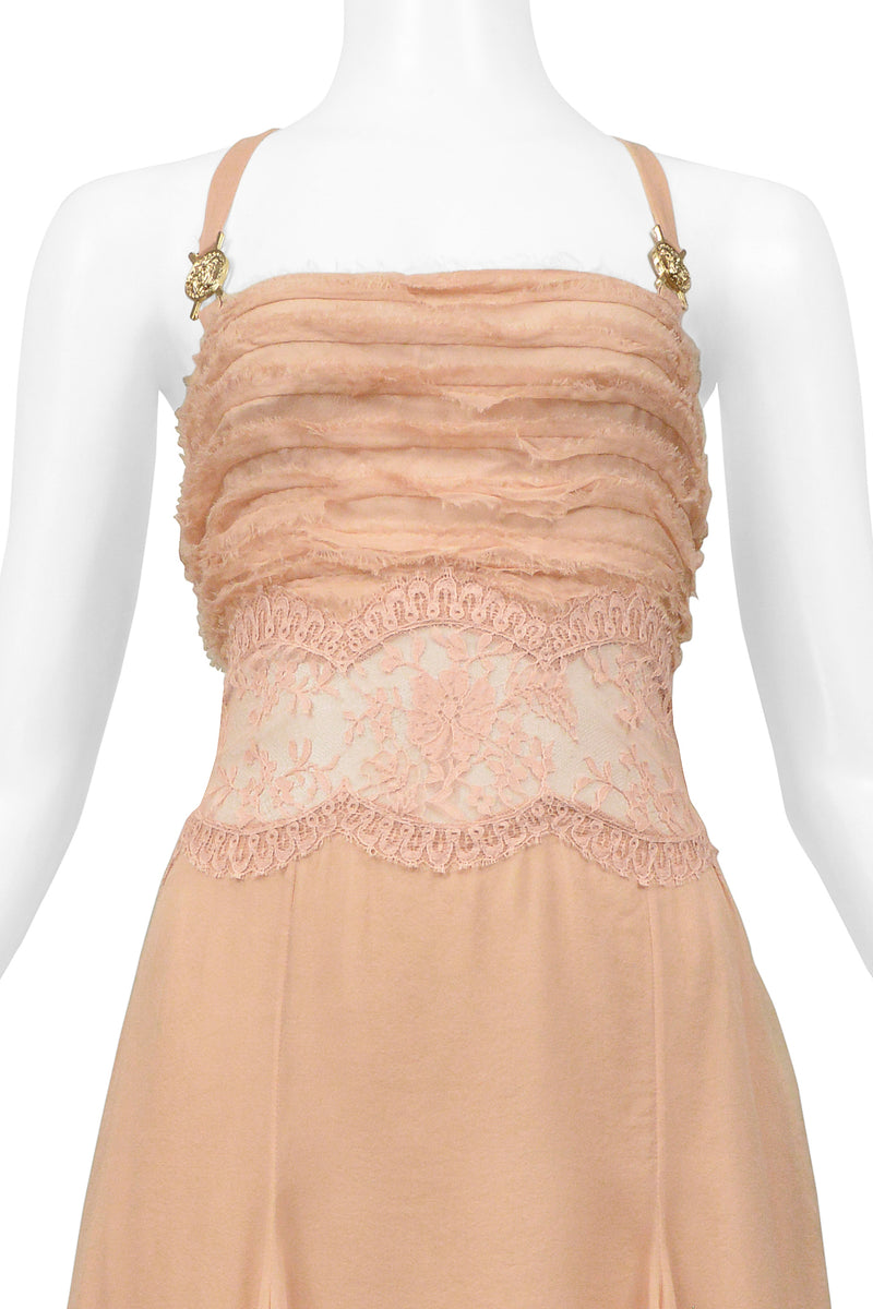 VERSACE PINK SILK AND LACE DRESS WITH GOLD HARDWARE 2005 FW