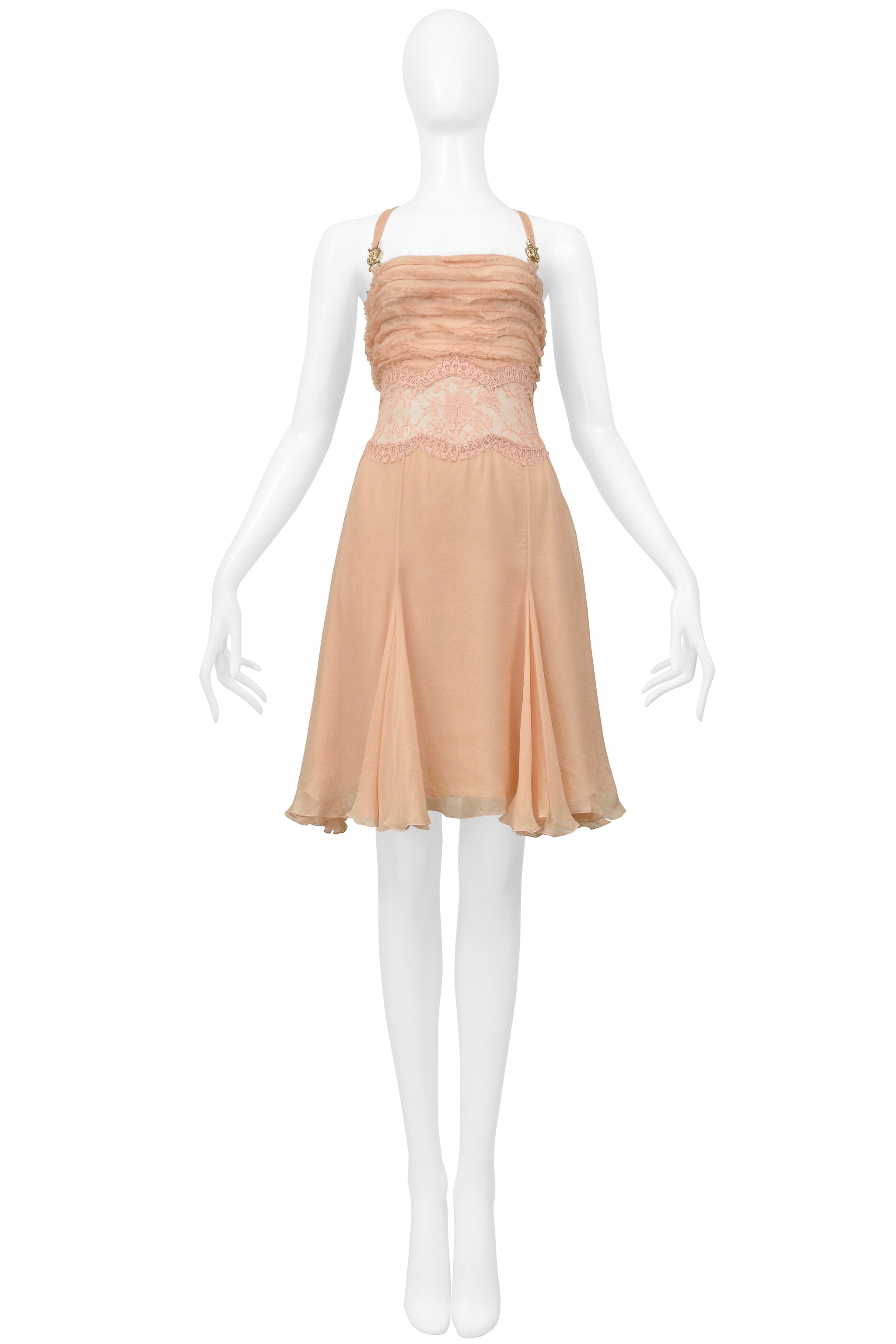 VERSACE PINK SILK AND LACE DRESS WITH GOLD HARDWARE 2005 FW