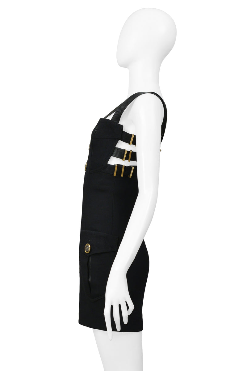 VERSACE BLACK BONDAGE DRESS W GOLD HARDWARE 1992