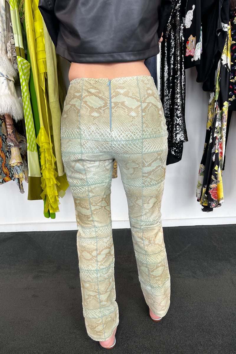 VERSACE COUTURE TURQUOISE BLUE PYTHON PANTS 1999