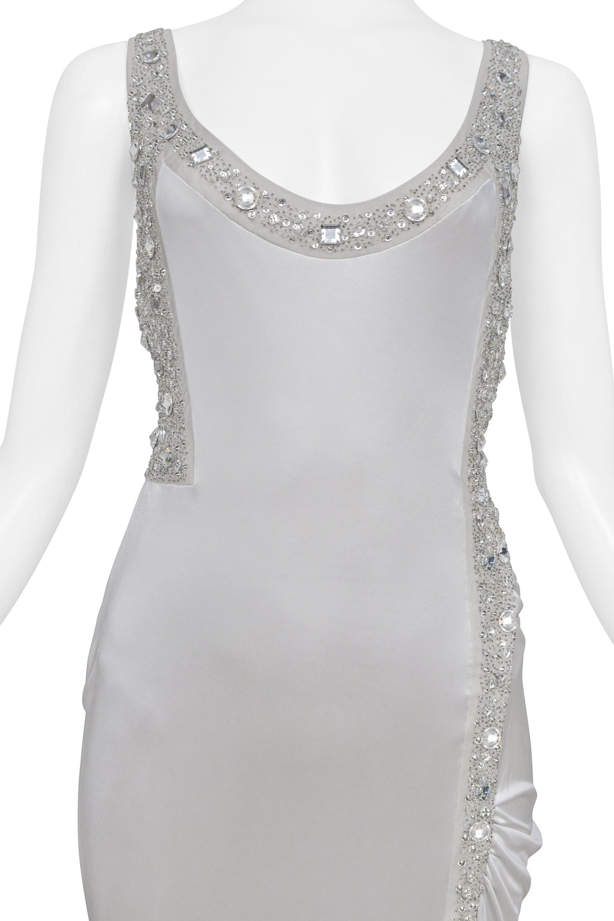 VERSACE SILVER GOWN WITH RHINESTONE BEADING AT STRAPS 2006