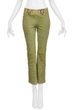 VERSACE GREEN SUEDE &amp; LEATHER PANTS