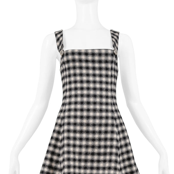 VERSUS BLACK WHITE CHECK OVERALL DRESS