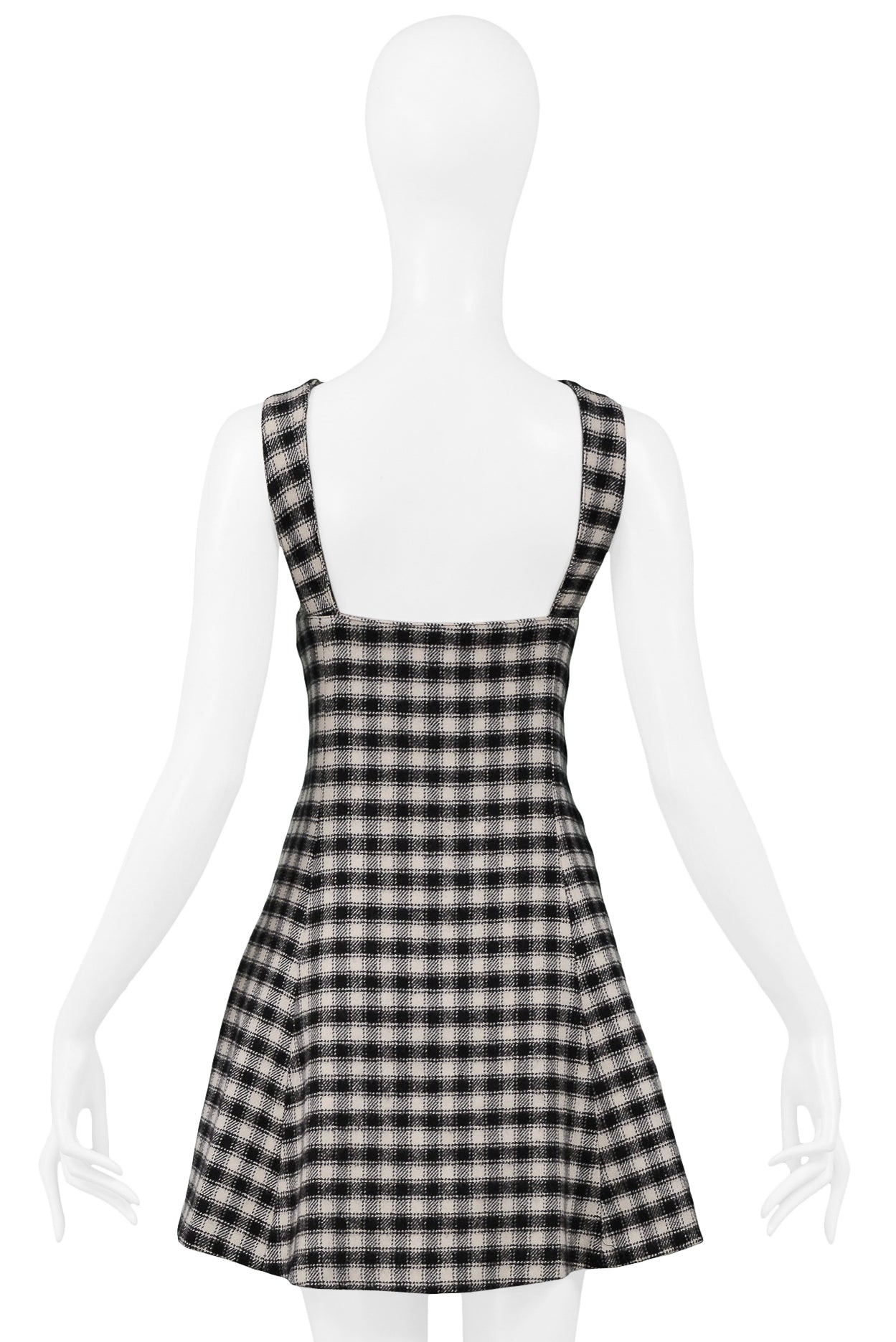 VERSACE VERSUS BLACK & WHITE CHECK SUSPENDER DRESS WITH SILVER MEDALLIONS