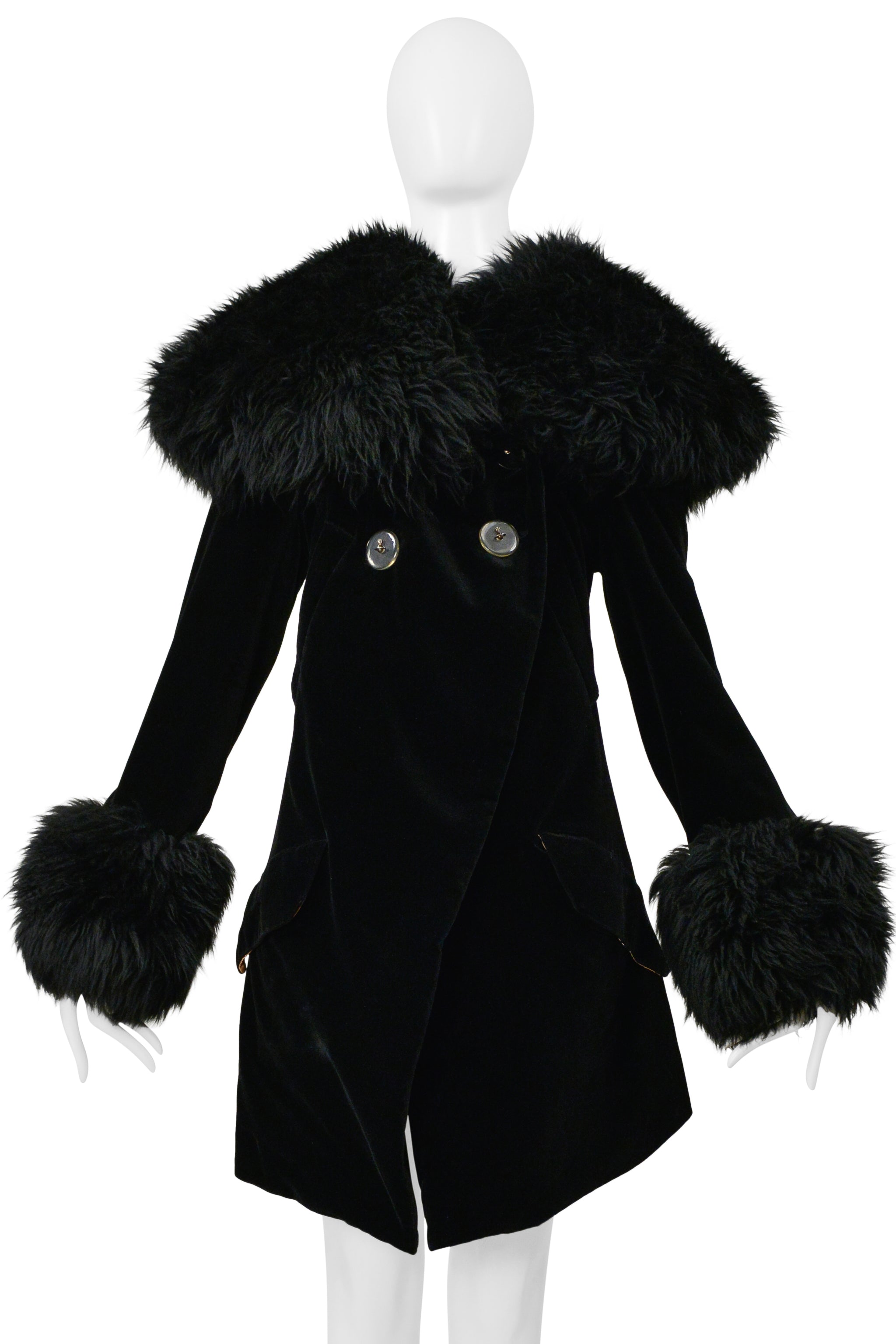 VIVIENNE WESTWOOD ICONIC RED LABEL BLACK VELVET AND FUR POODLE COAT 1990S