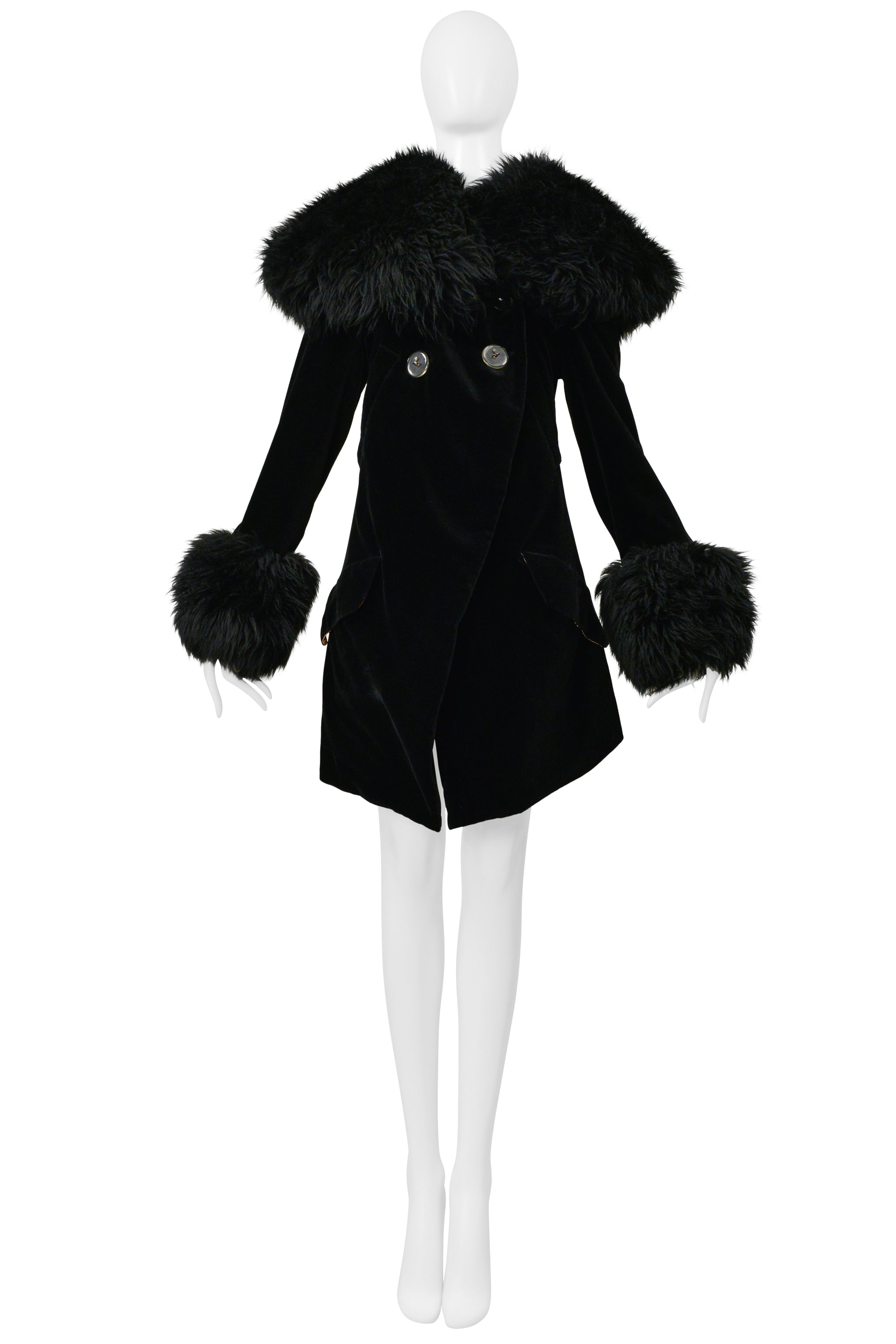 VIVIENNE WESTWOOD ICONIC RED LABEL BLACK VELVET AND FUR POODLE COAT 1990S