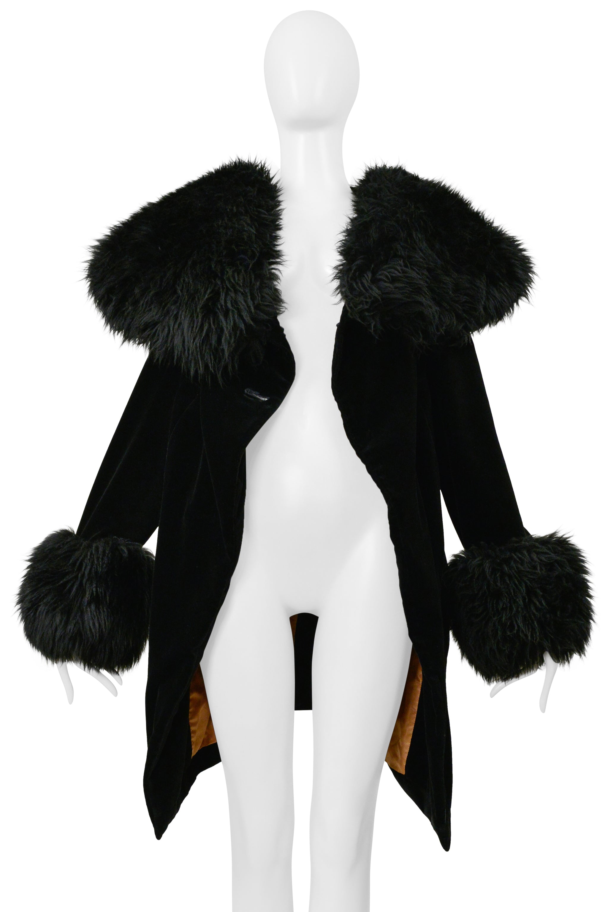 VIVIENNE WESTWOOD ICONIC RED LABEL BLACK VELVET AND FUR POODLE COAT 1990S