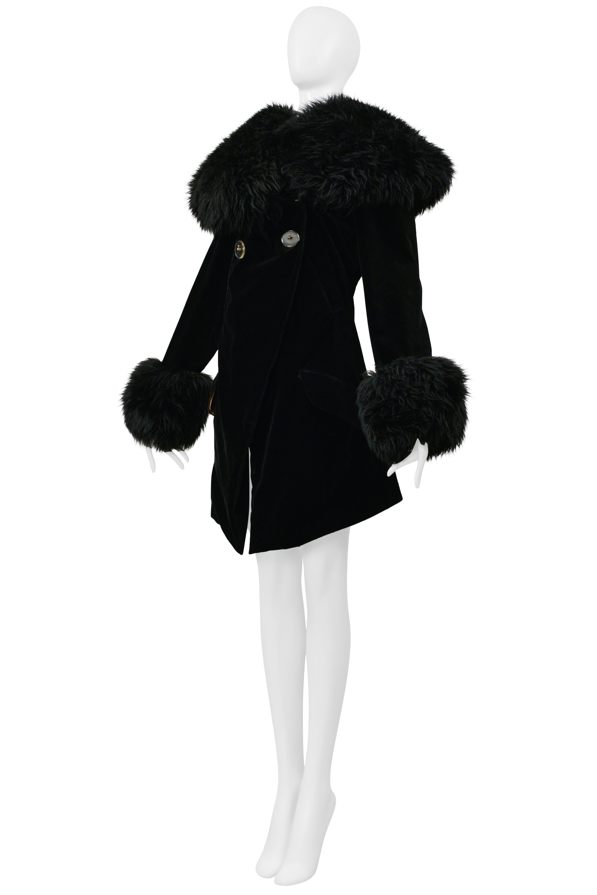 VIVIENNE WESTWOOD ICONIC RED LABEL BLACK VELVET AND FUR POODLE COAT 1990S