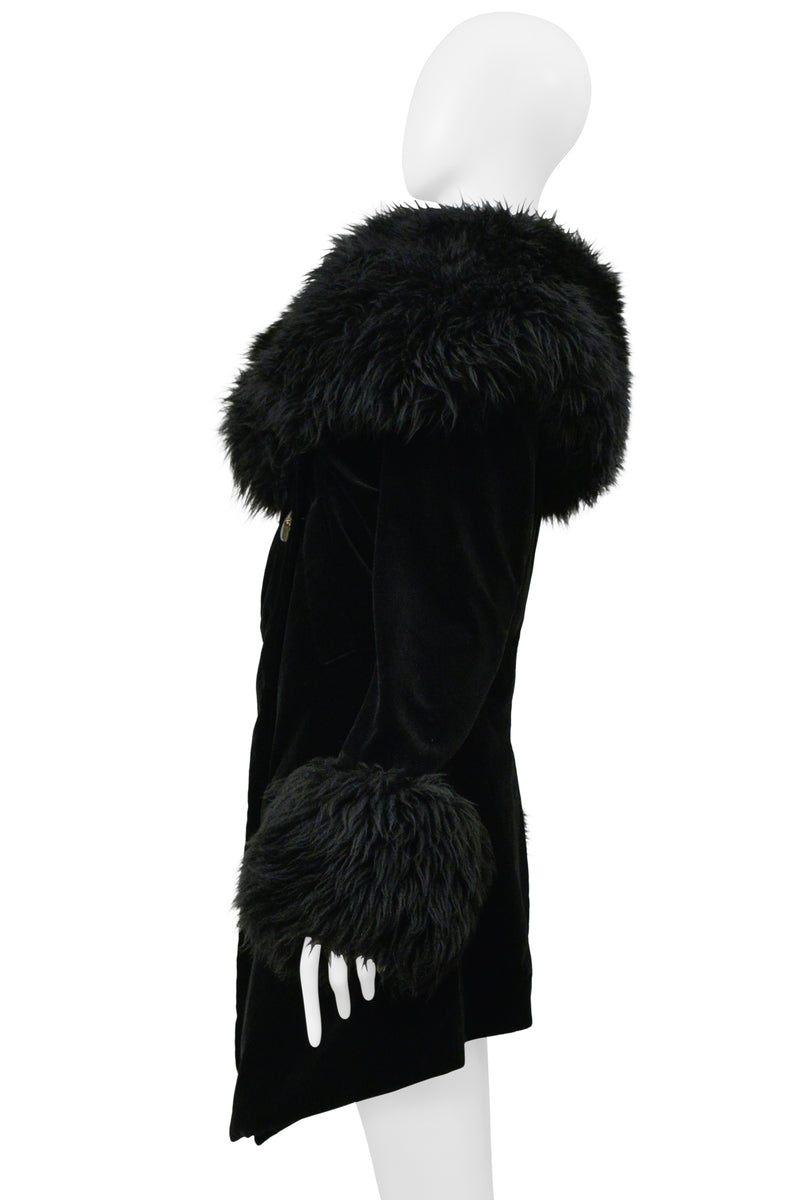 VIVIENNE WESTWOOD ICONIC RED LABEL BLACK VELVET AND FUR POODLE COAT 1990S