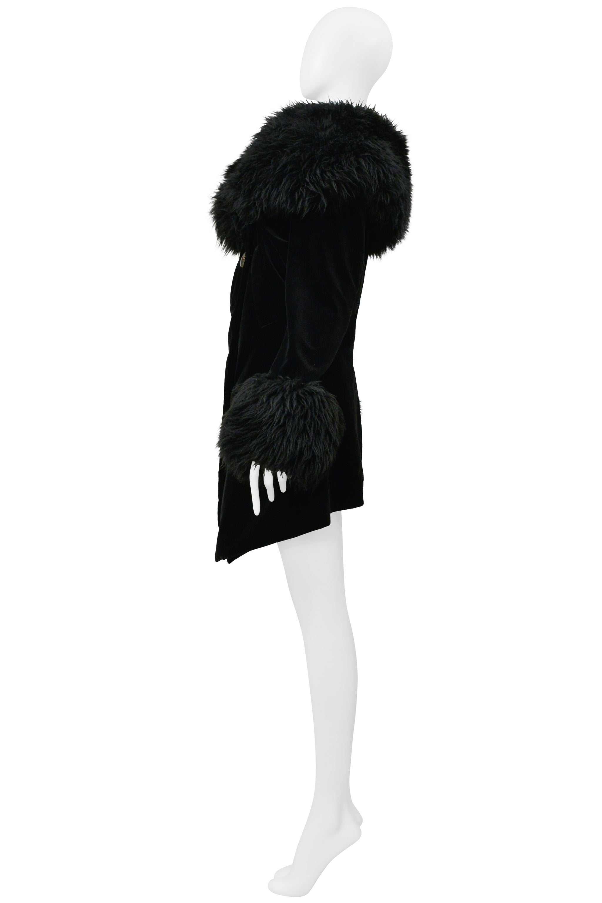 VIVIENNE WESTWOOD ICONIC RED LABEL BLACK VELVET AND FUR POODLE COAT 1990S