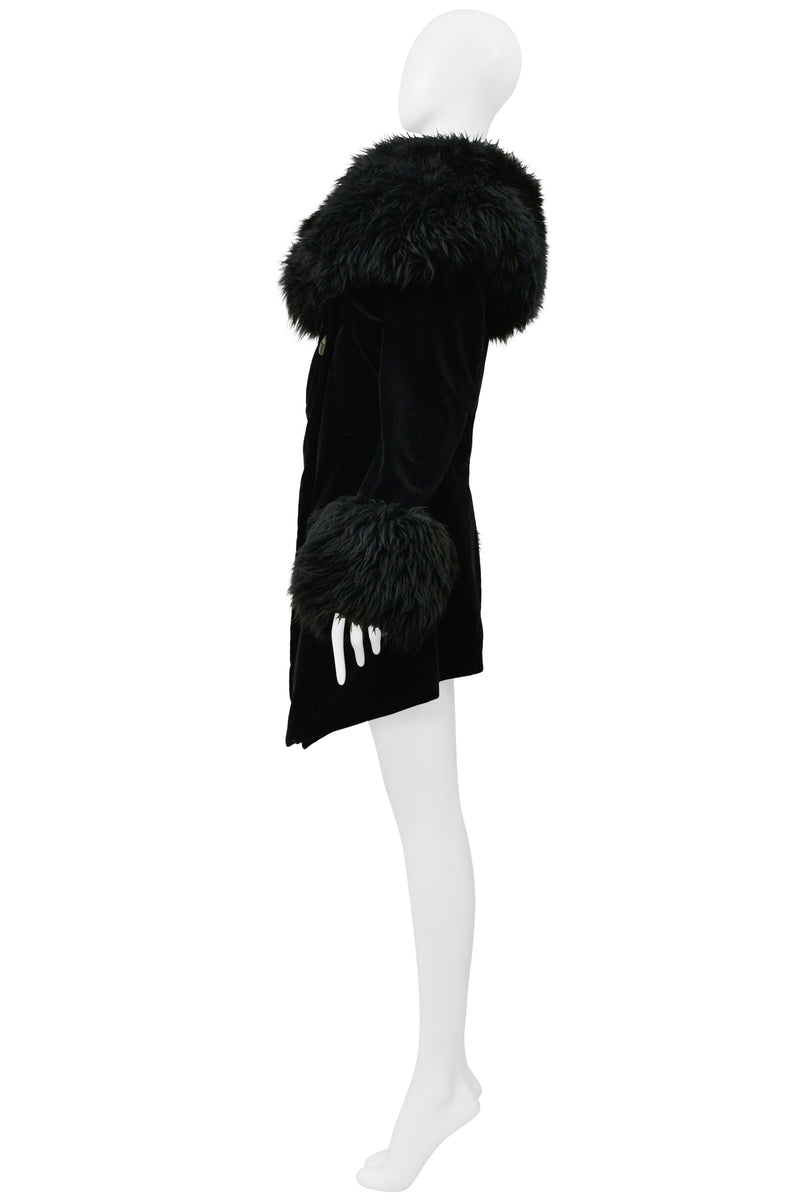 VIVIENNE WESTWOOD ICONIC RED LABEL BLACK VELVET AND FUR POODLE COAT 1990S