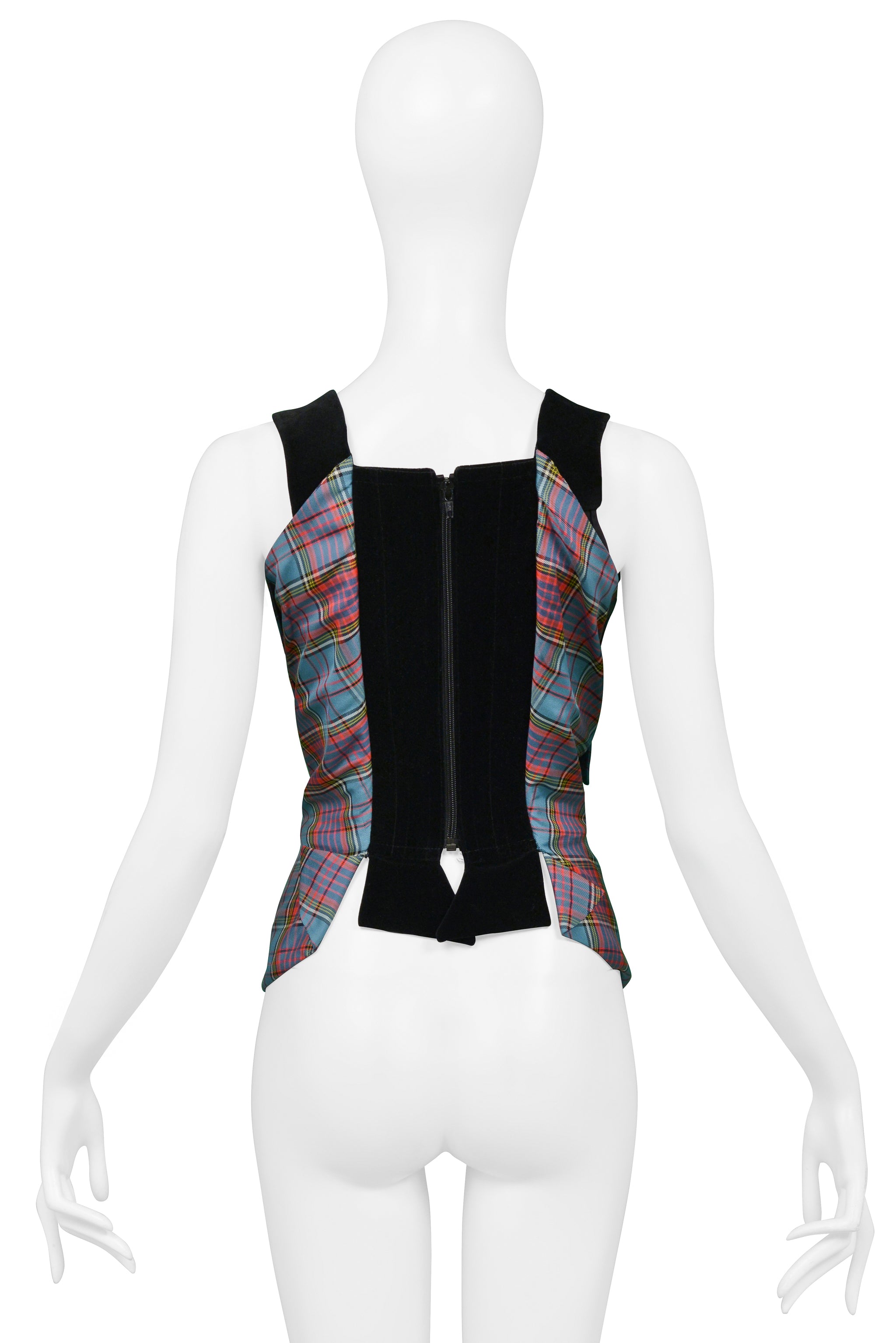 VIVIENNE WESTWOOD BLACK VELVET CORSET WITH MACANDREAS PLAID & RHINESTONE OVERLAY 1993