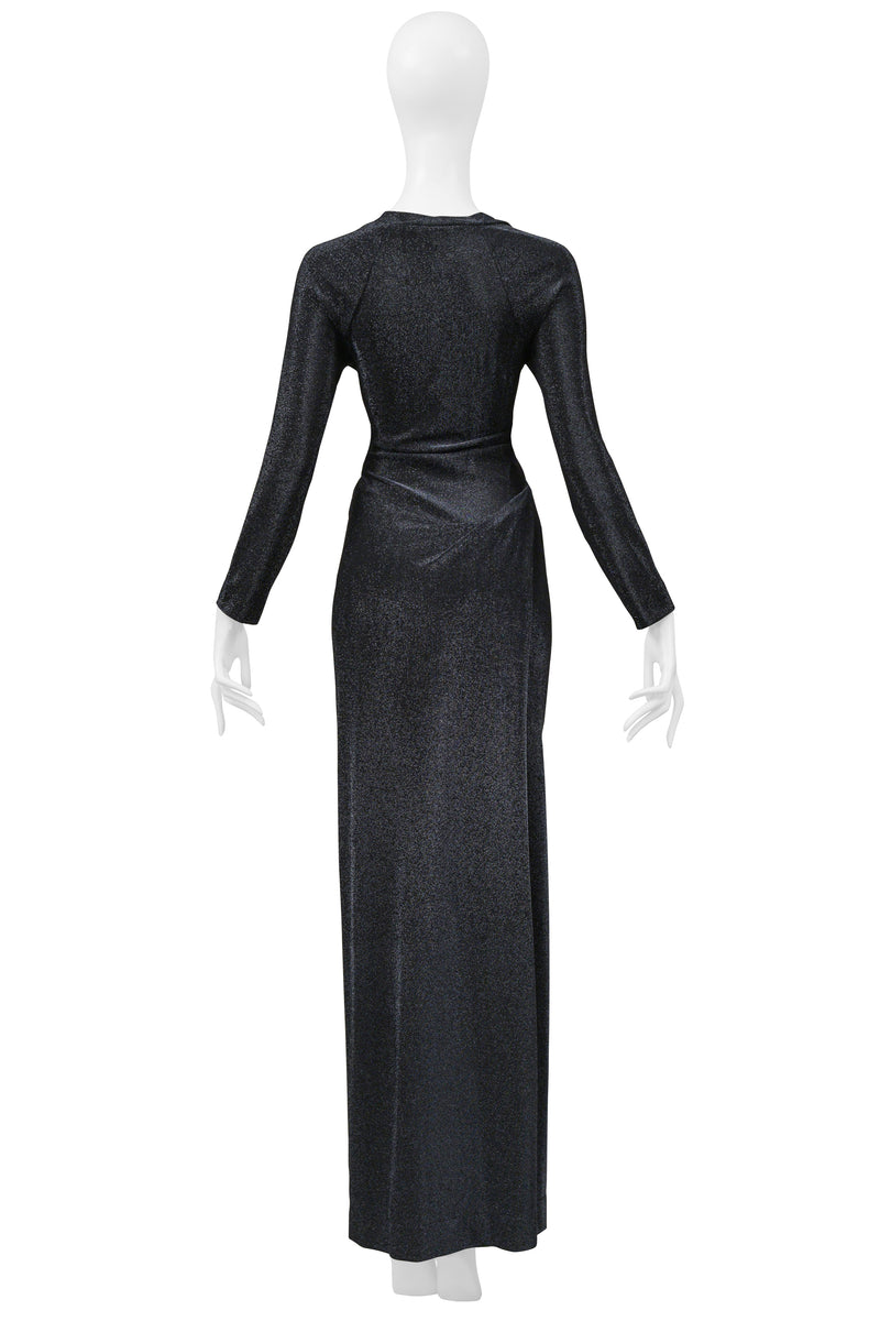 VIVIENNE WESTWOOD BLACK METALLIC LUREX EVENING GOWN WITH DRAPING