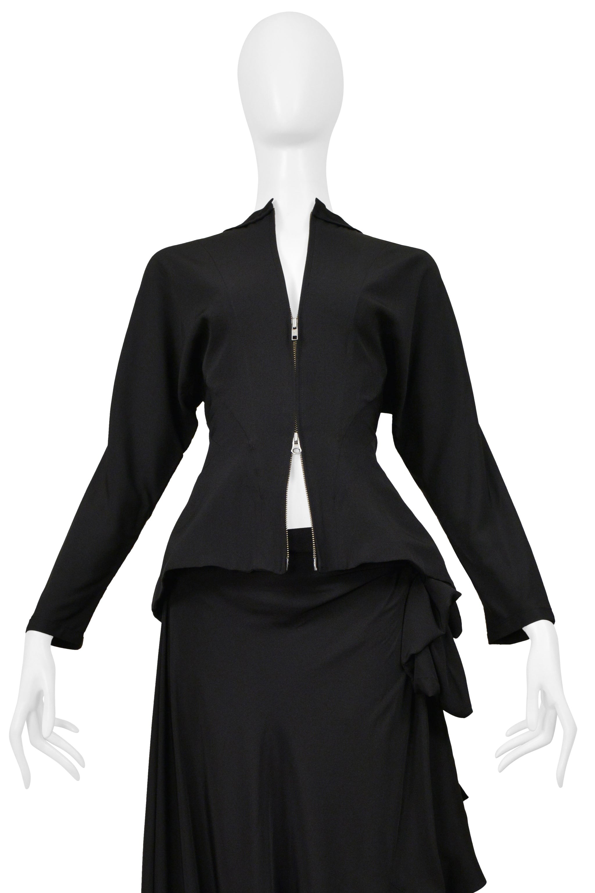 YOHJI YAMAMOTO BLACK JACKET AND SASH SKIRT ENSEMBLE 2000