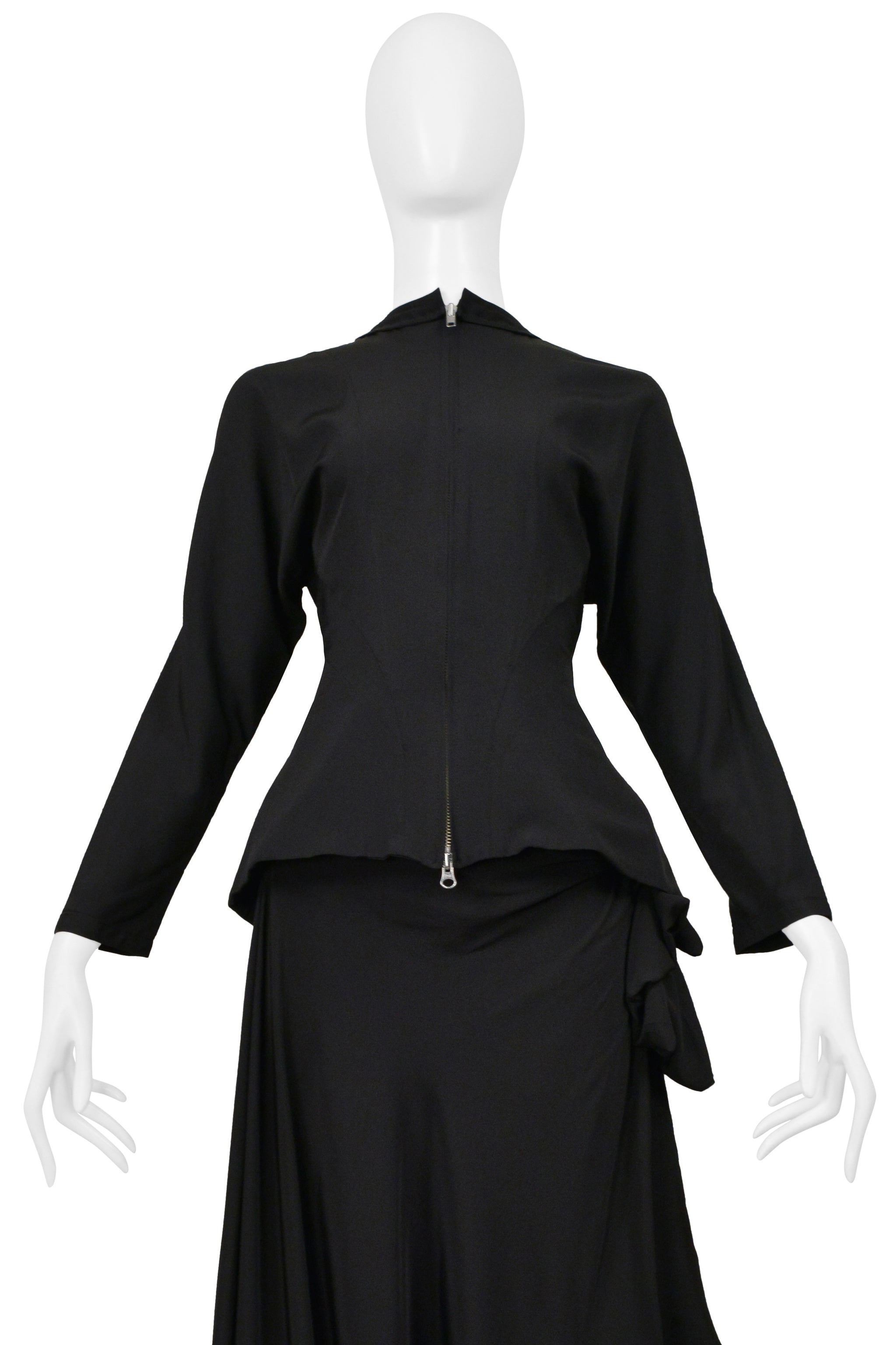 YOHJI YAMAMOTO BLACK JACKET AND SASH SKIRT ENSEMBLE 2000