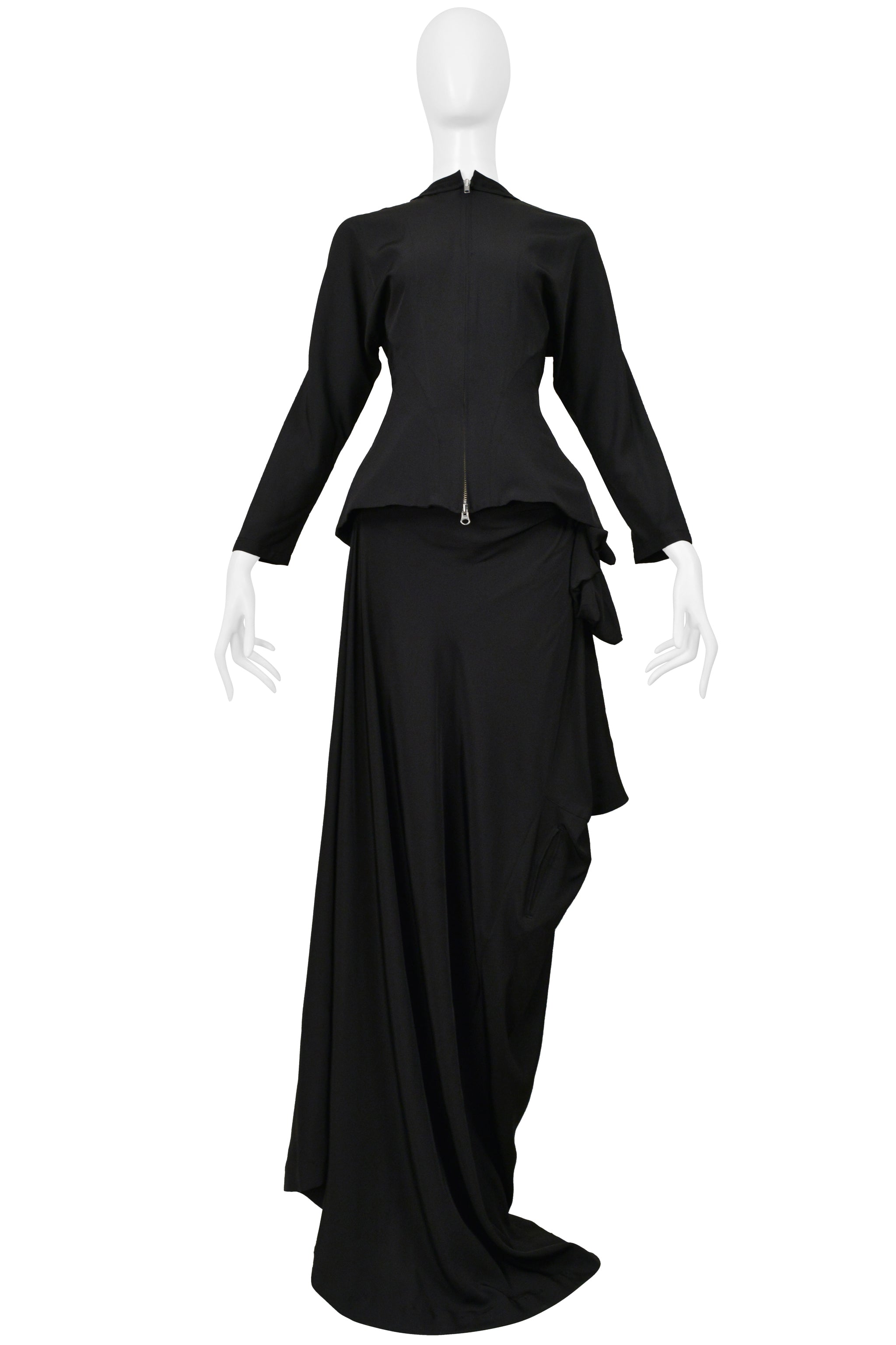 YOHJI YAMAMOTO BLACK JACKET AND SASH SKIRT ENSEMBLE 2000