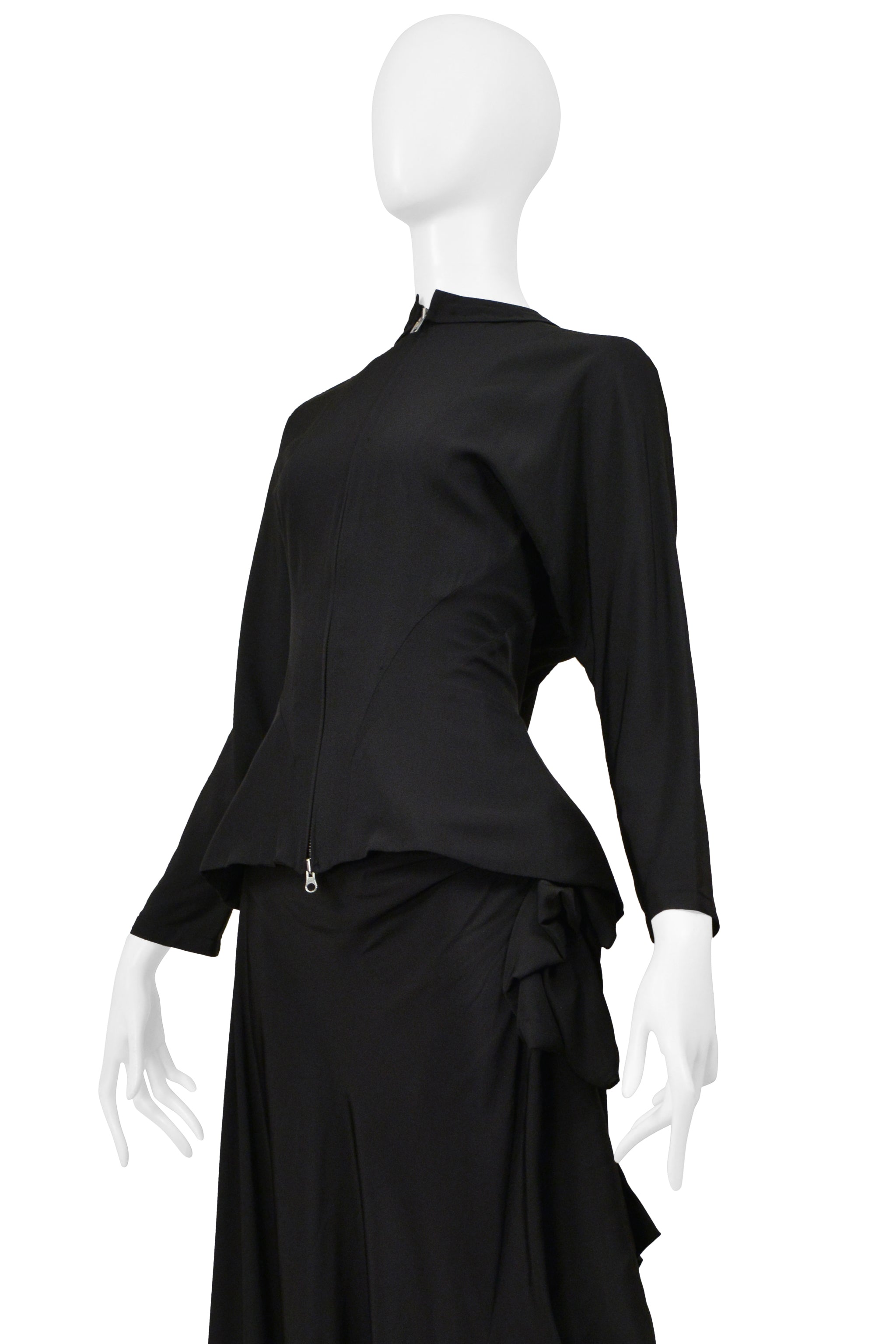 YOHJI YAMAMOTO BLACK JACKET AND SASH SKIRT ENSEMBLE 2000