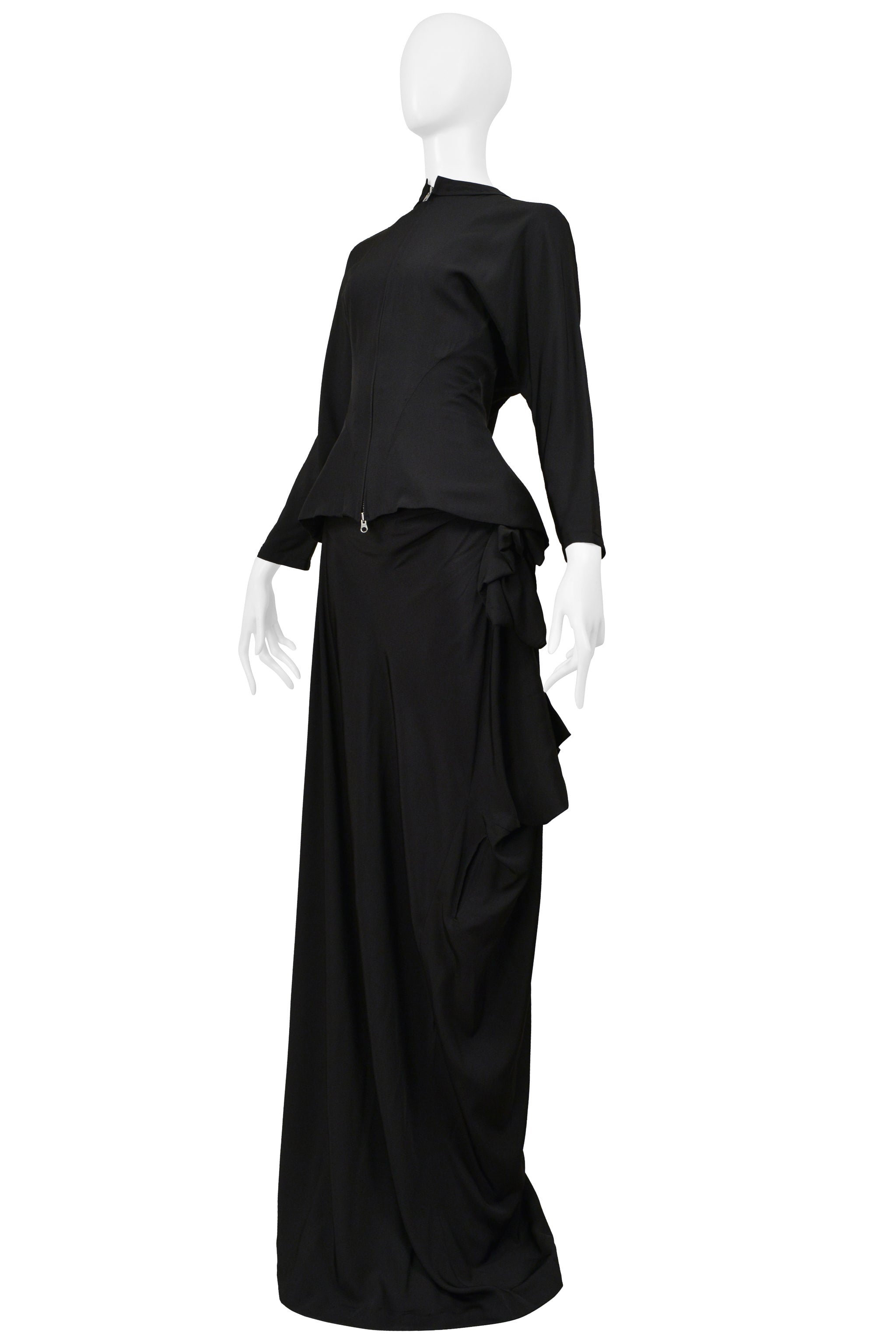 YOHJI YAMAMOTO BLACK JACKET AND SASH SKIRT ENSEMBLE 2000