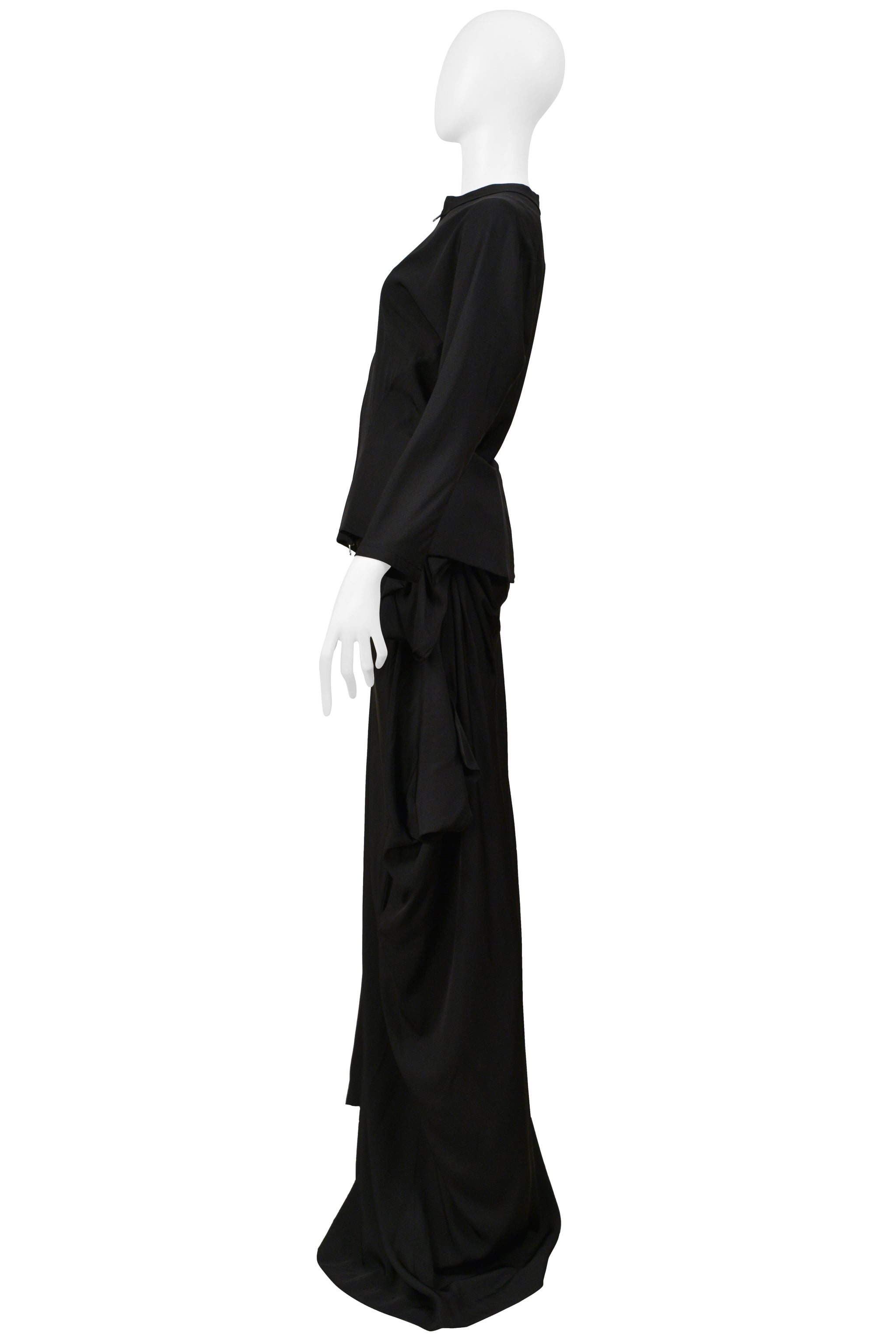 YOHJI YAMAMOTO BLACK JACKET AND SASH SKIRT ENSEMBLE 2000