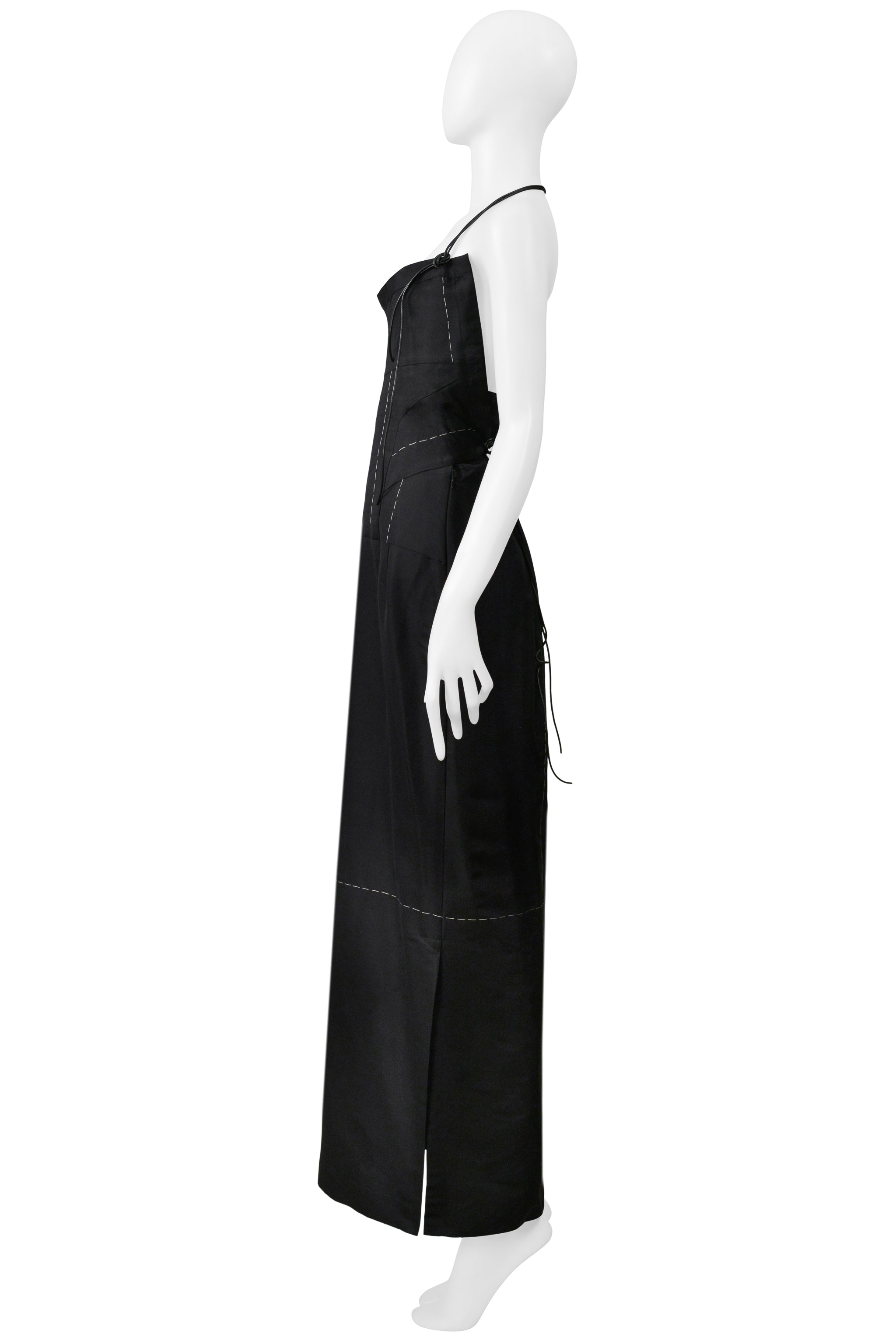 YOHJI YAMAMOTO BLACK SILK DRESS WITH CROSS AND LEATHER STRAPS 2000