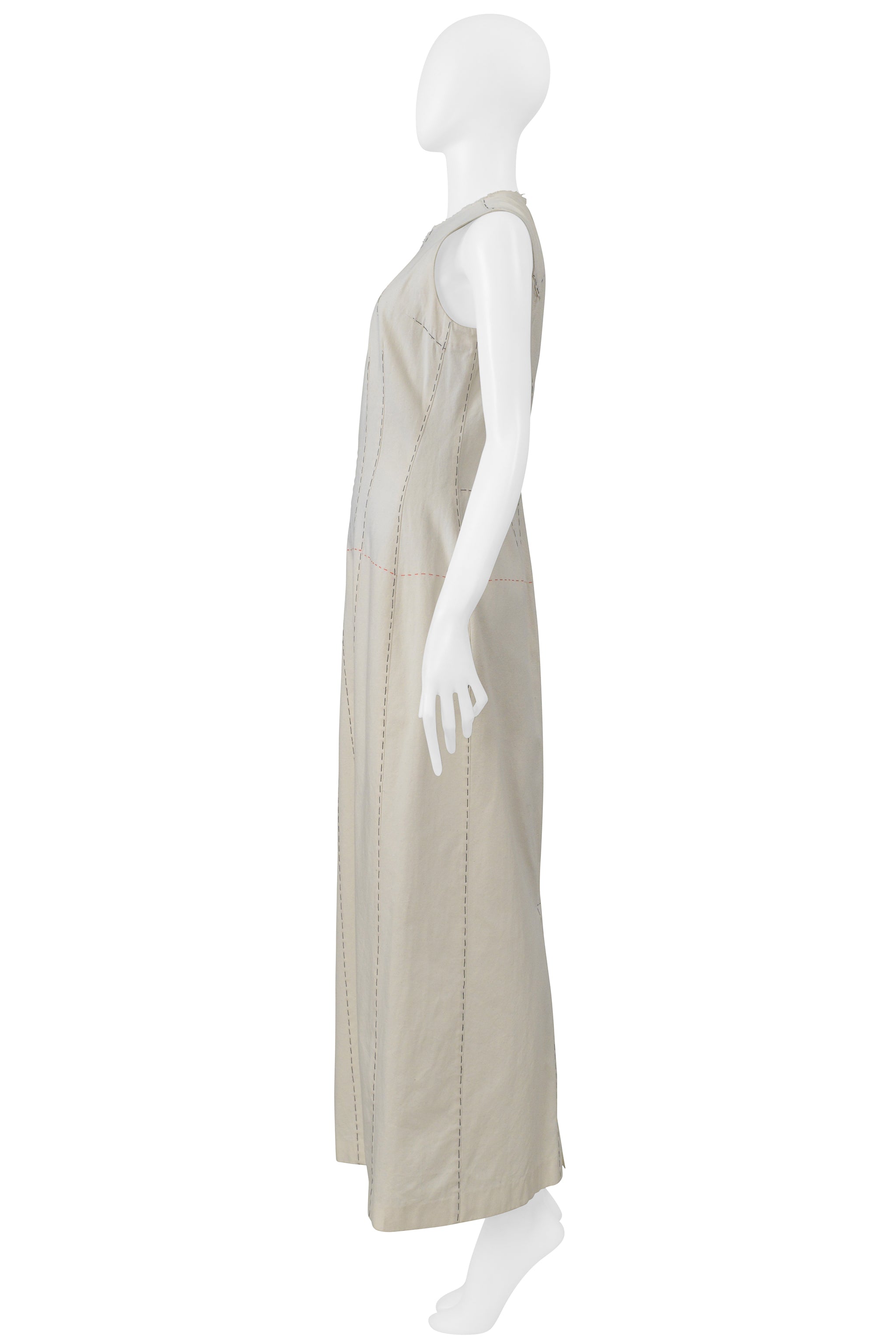 YOHJI YAMAMOTO LONG WHITE DRESS WITH CONTRAST STITCHING 2000