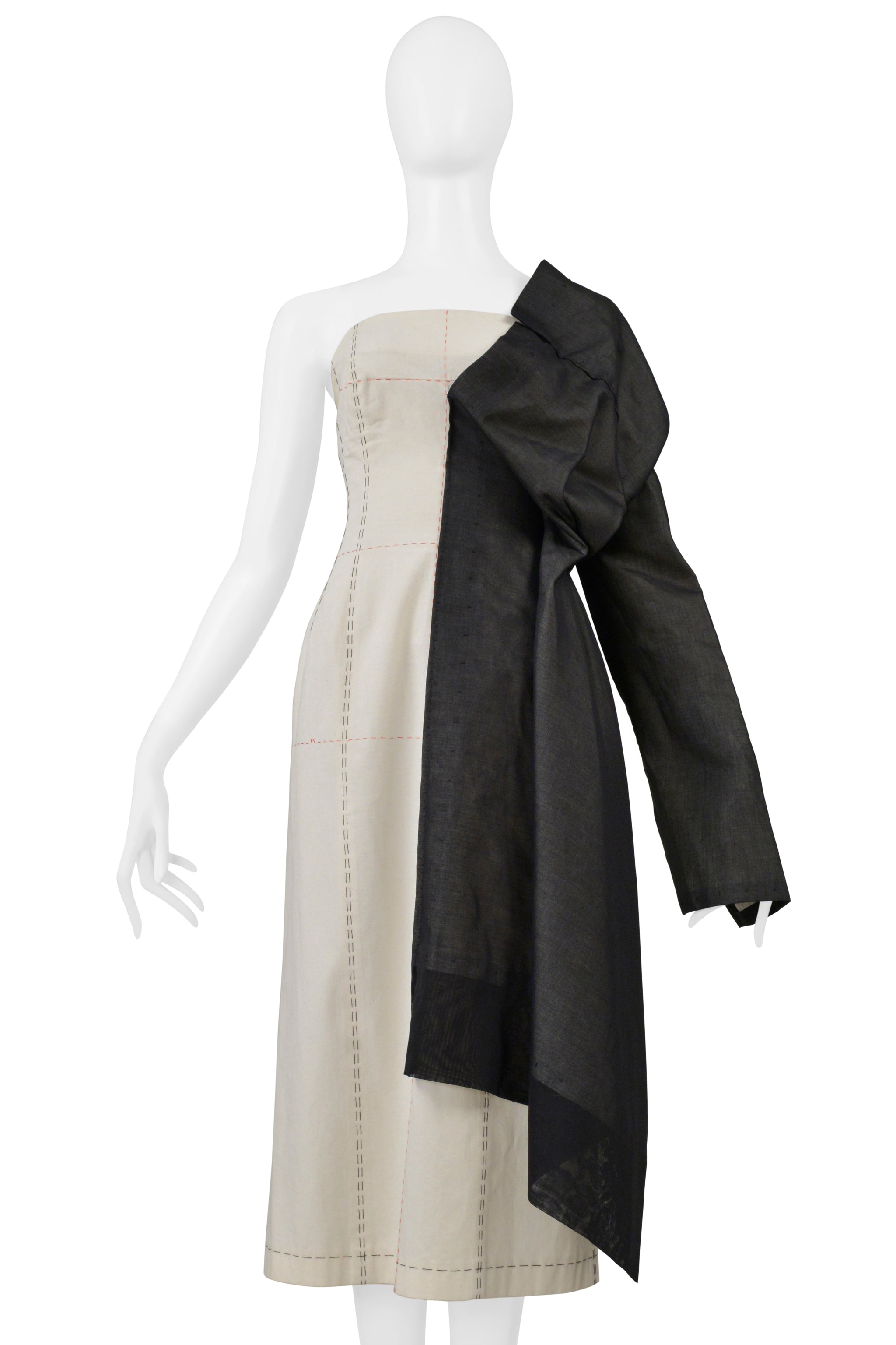 YOHJI YAMAMOTO OFF WHITE DRESSMAKERS DRESS WITH HALF BLACK JACKET 2000