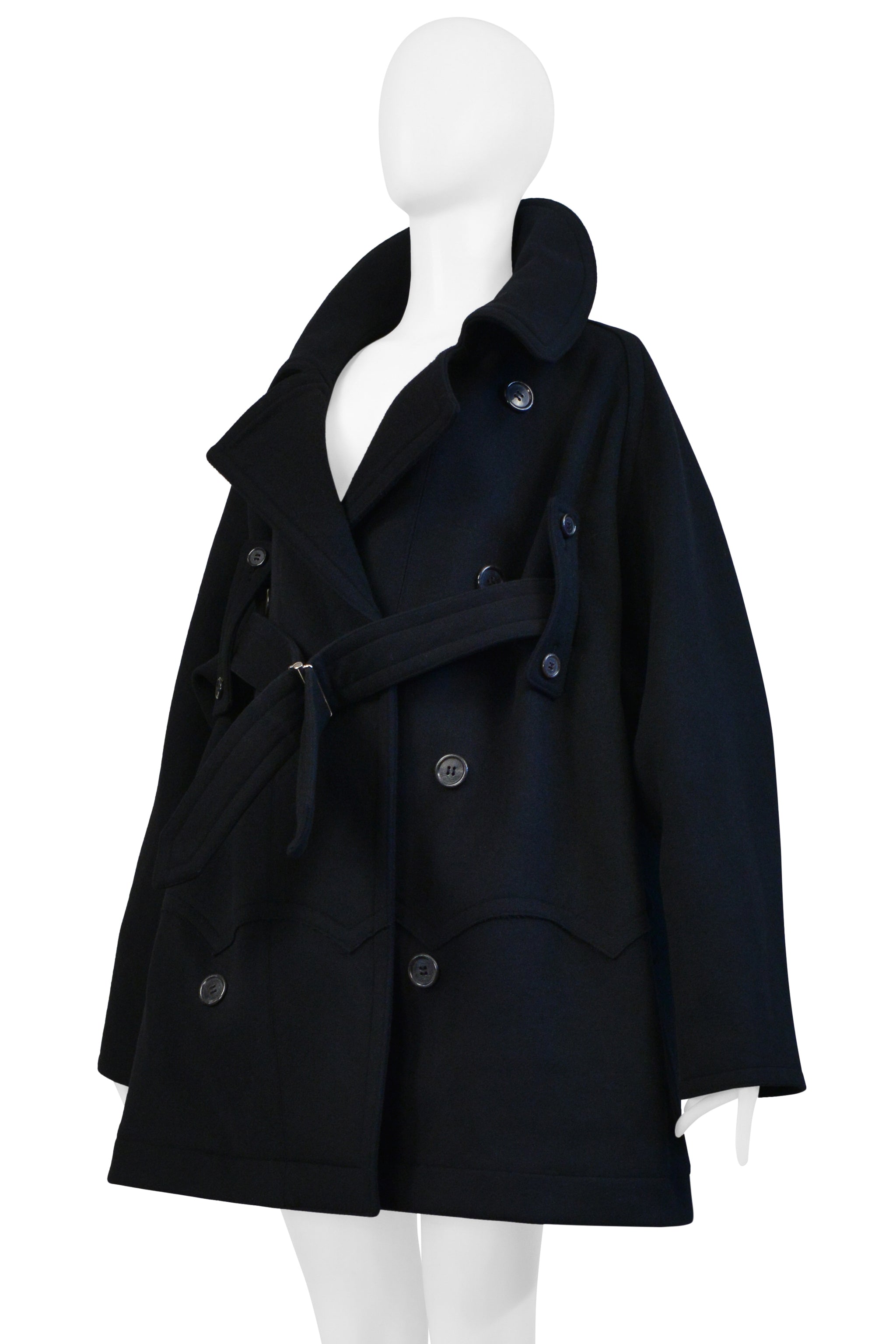 YOHJI YAMAMOTO 2002–03 AUTUMN/WINTER DARK NAVY DOUBLE-BREASTED PEA COAT