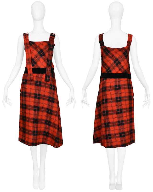 YOHJI YAMAMOTO RED PLAID JUMPER DRESS 2003