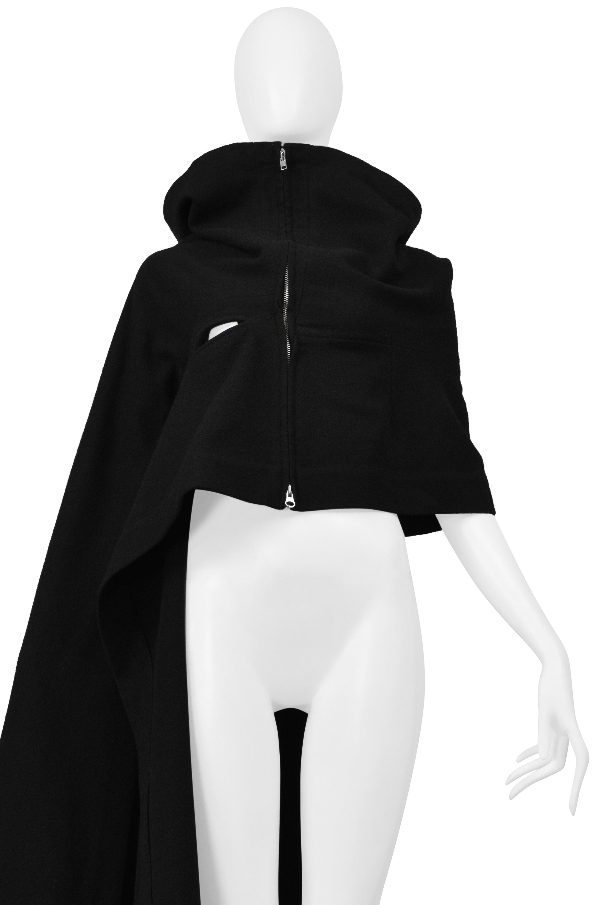 YOHJI YAMAMOTO BLACK CAPE WITH ONE SLEEVE AND ZIPPER 2004-05