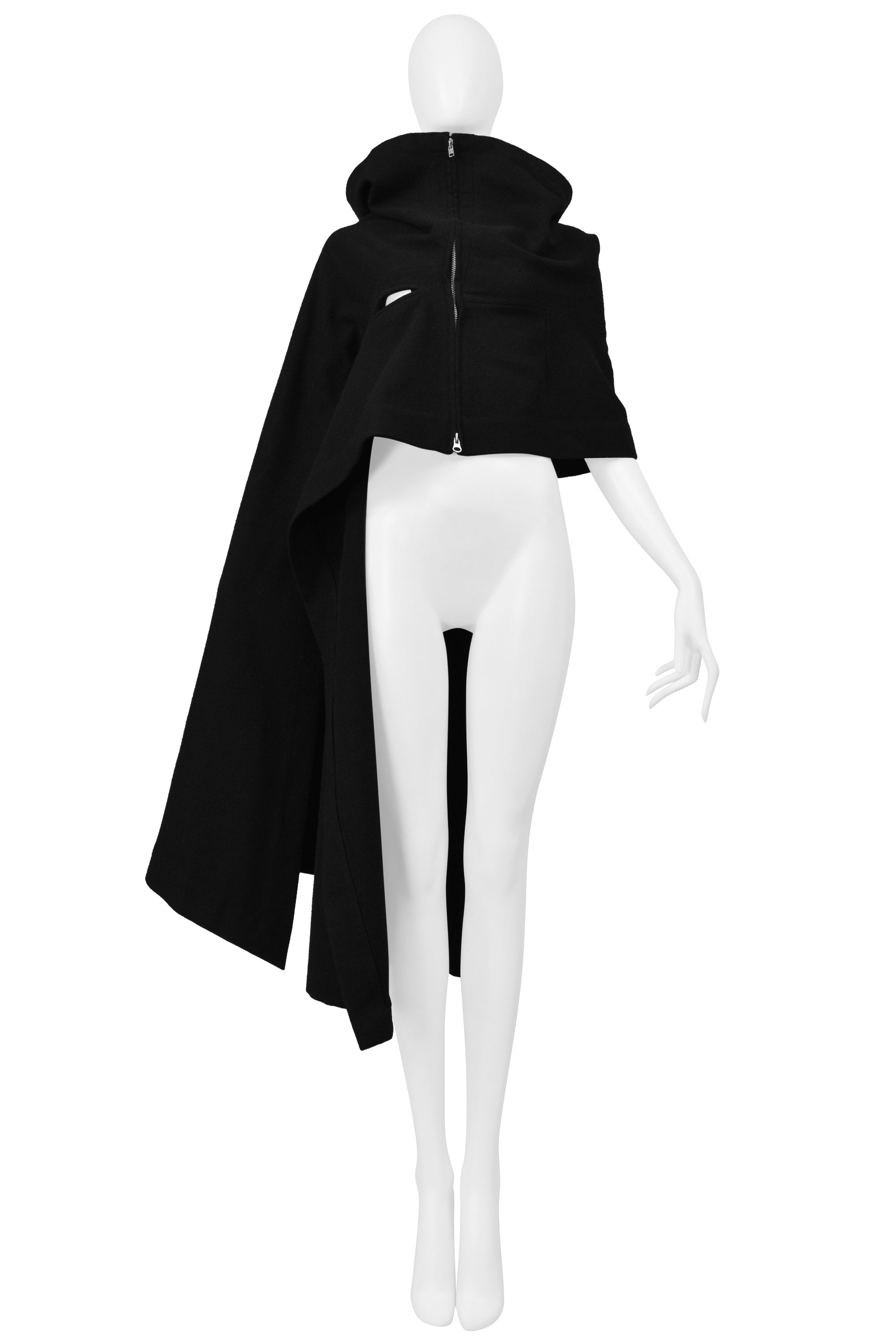 YOHJI YAMAMOTO BLACK CAPE WITH ONE SLEEVE AND ZIPPER 2004-05