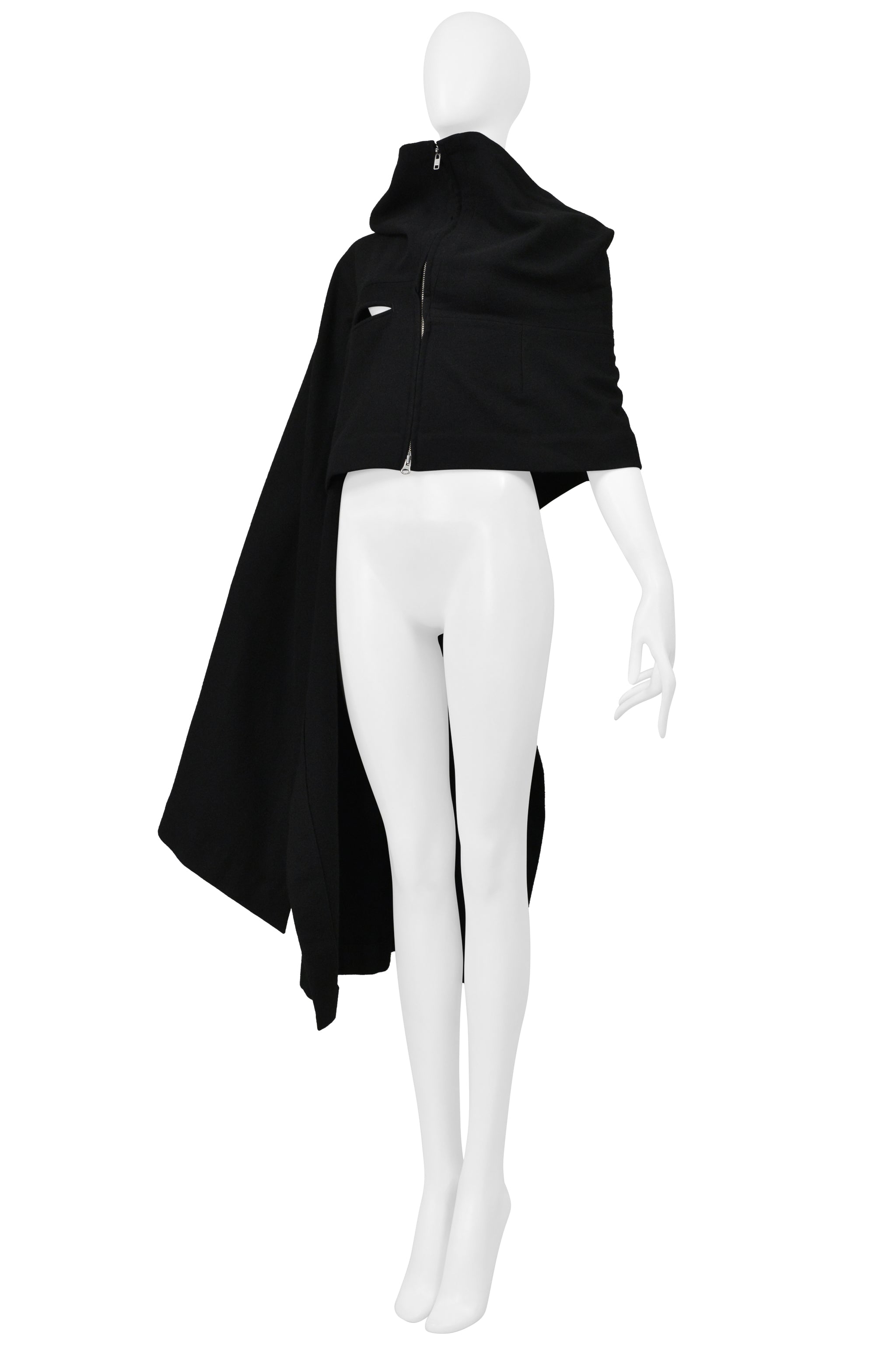 YOHJI YAMAMOTO BLACK CAPE WITH ONE SLEEVE AND ZIPPER 2004-05