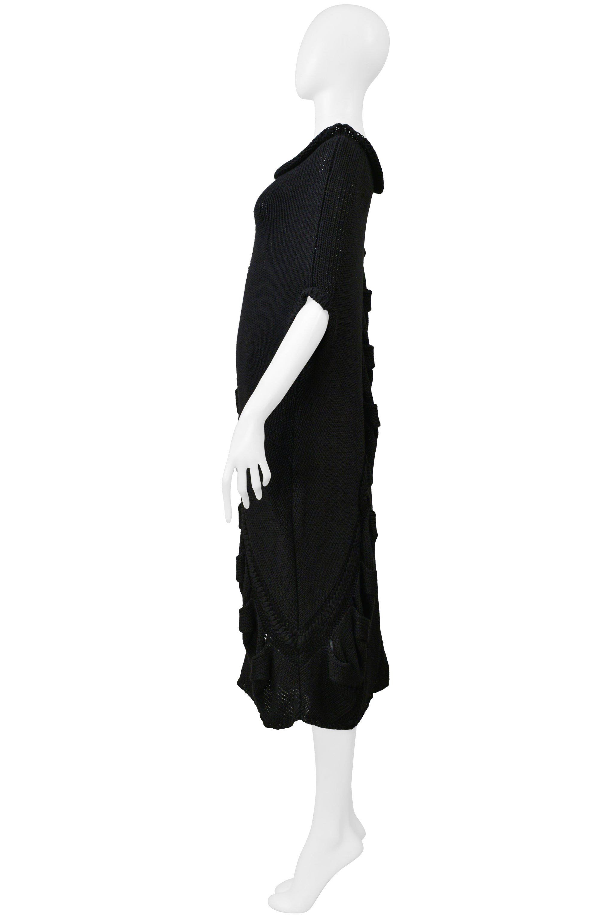 YOHJI YAMAMOTO BLACK CABLE KNIT ASYMMETRICAL SWEATER DRESS 2005