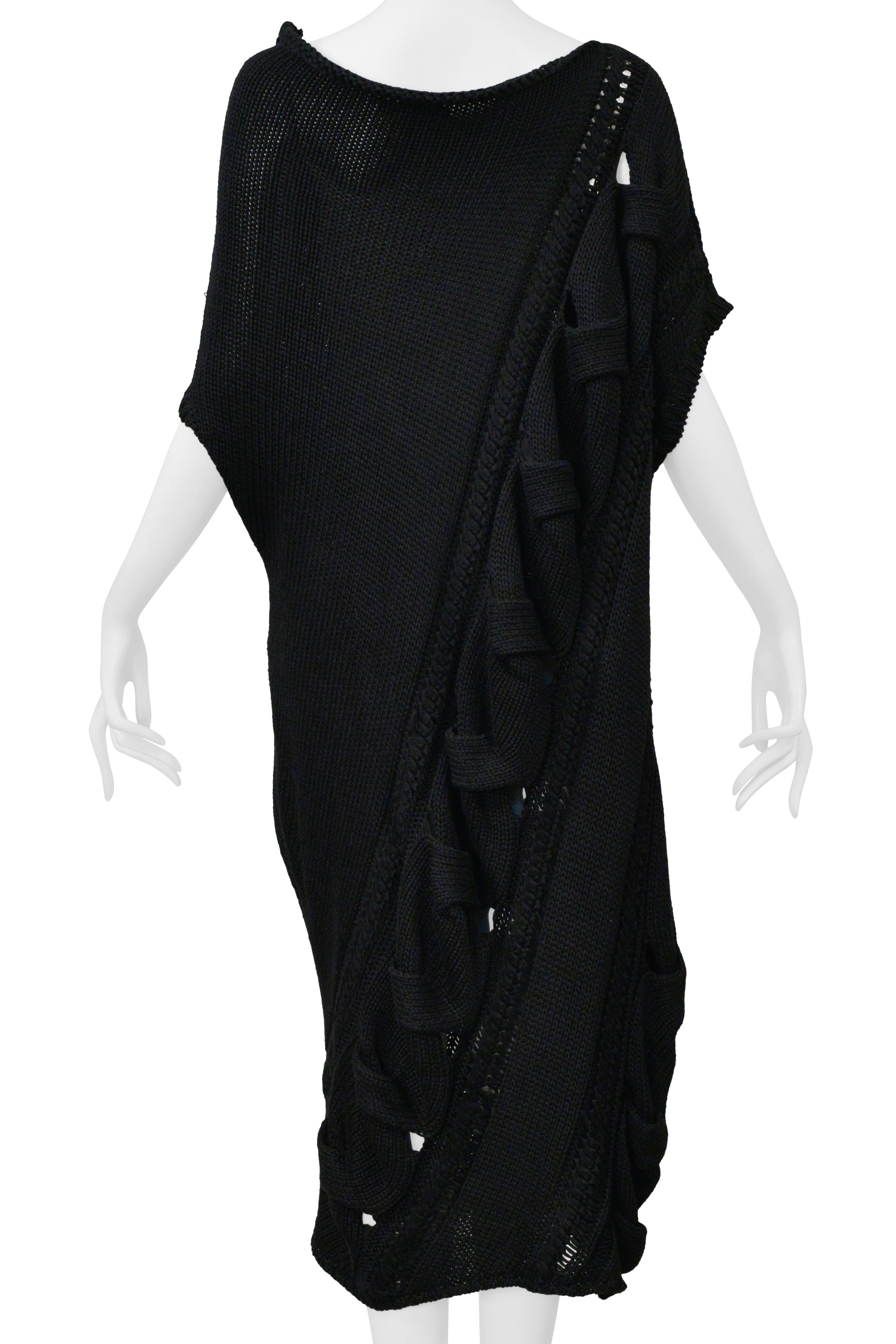 YOHJI YAMAMOTO BLACK CABLE KNIT ASYMMETRICAL SWEATER DRESS 2005