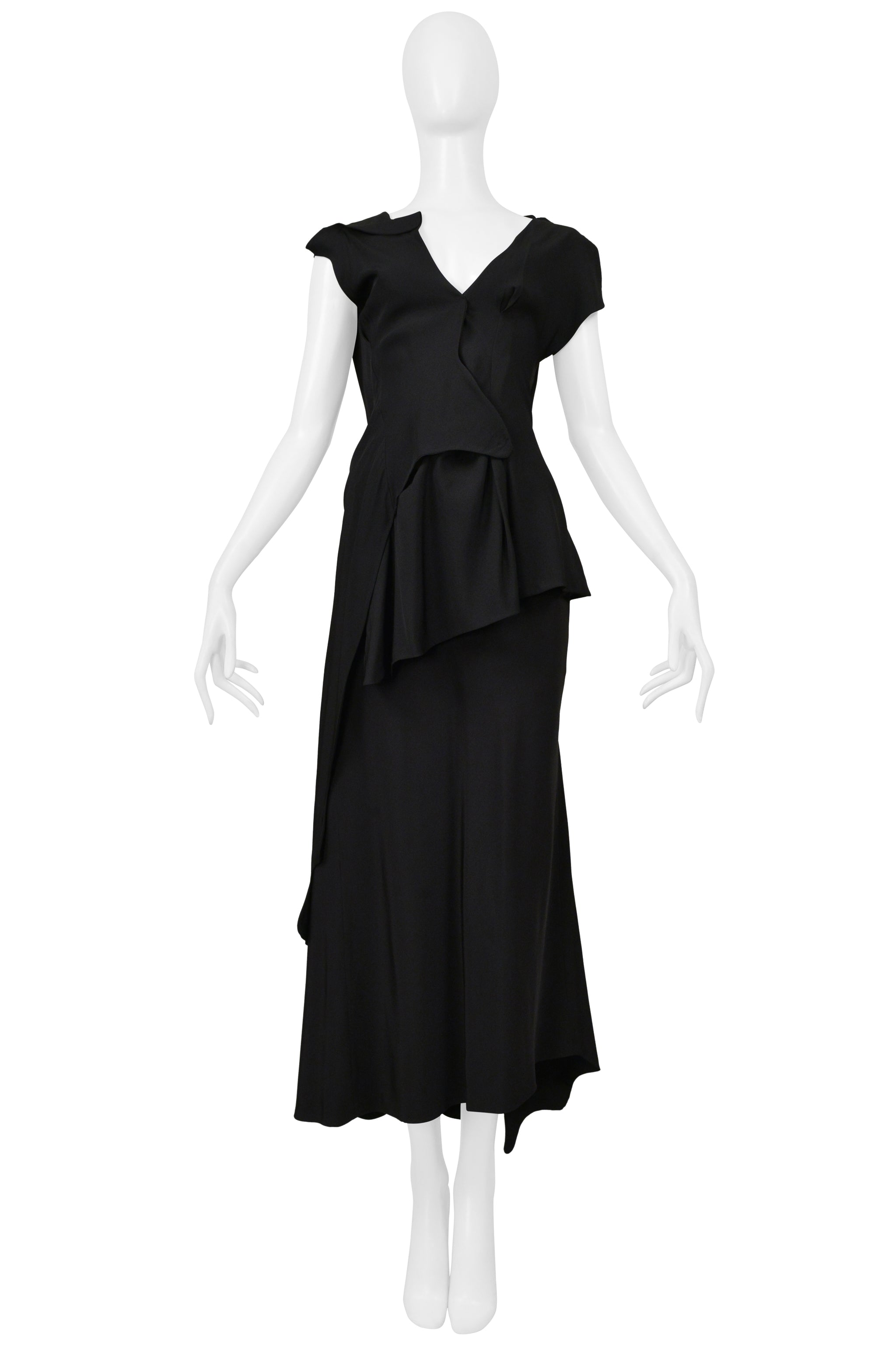 YOHJI YAMAMOTO BLACK ASYMMETRICAL TOP AND LONG SKIRT ENSEMBLE