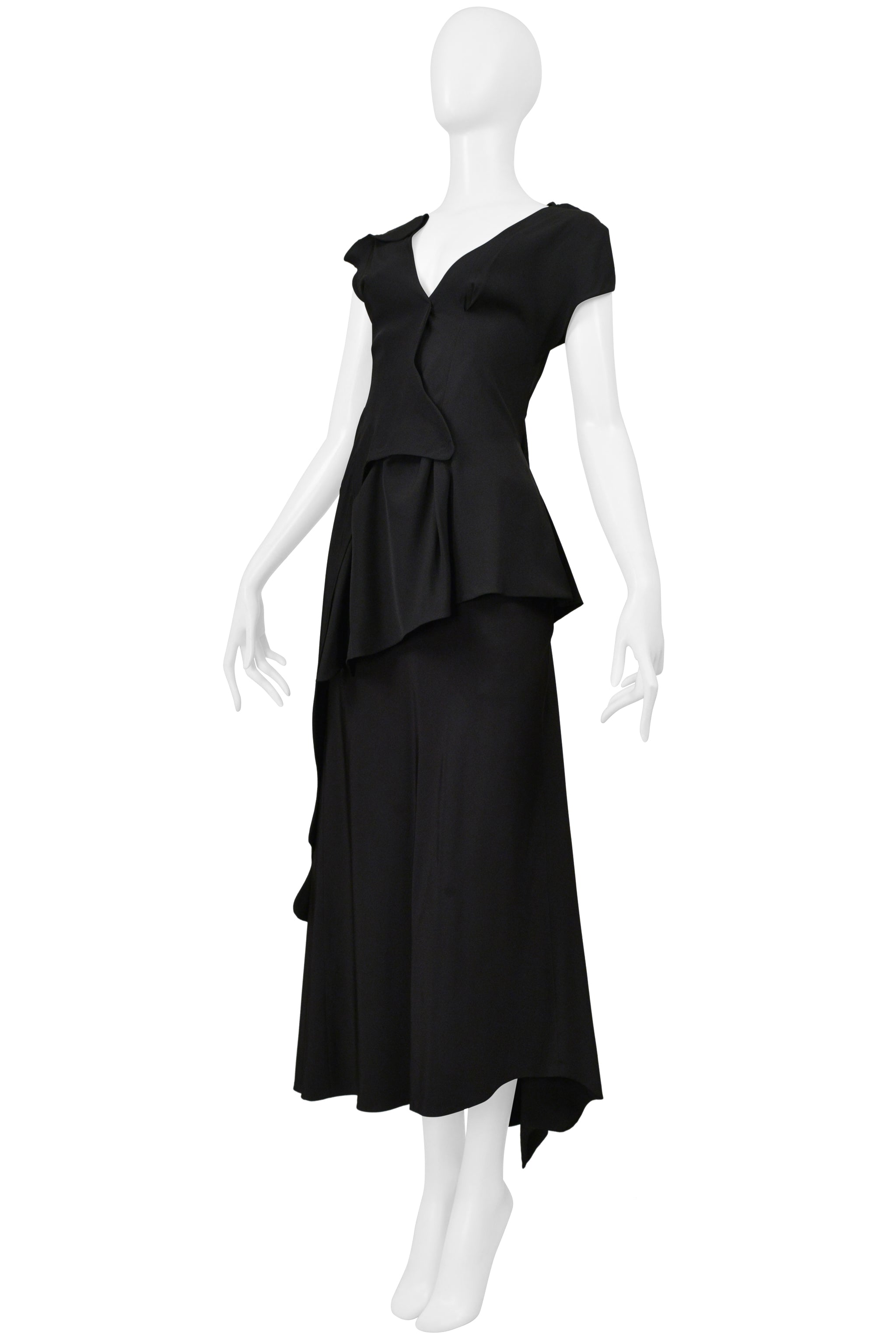 YOHJI YAMAMOTO BLACK ASYMMETRICAL TOP AND LONG SKIRT ENSEMBLE